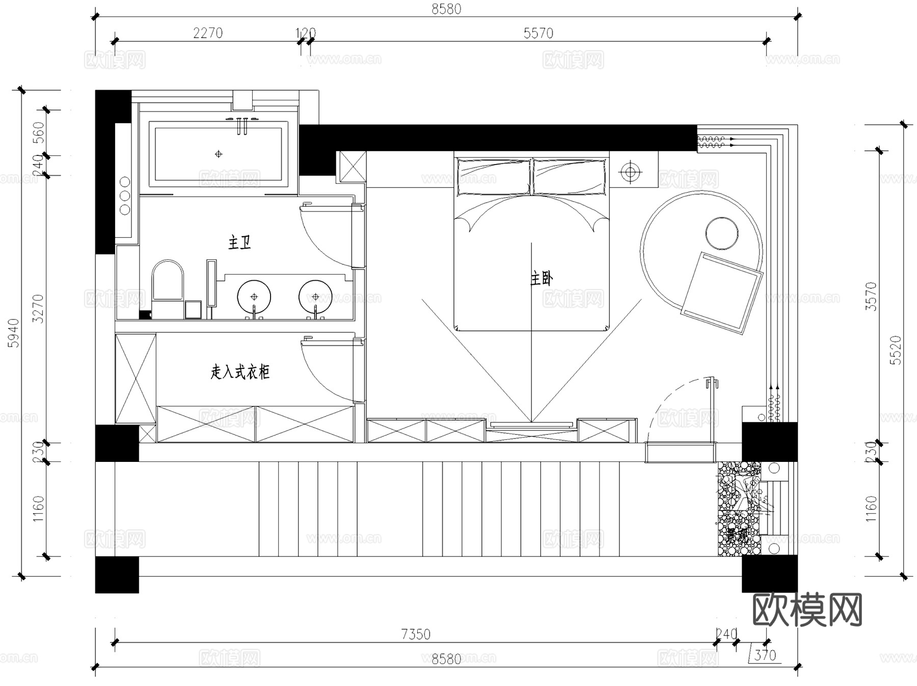 富阳山水国际复式室内家装CAD施工图+3Dmax模型cad施工图