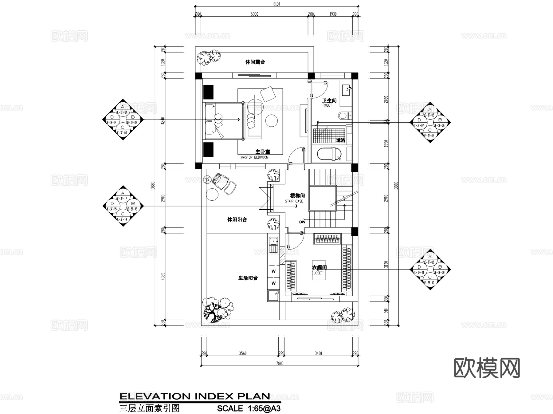 凤鸣湾排屋新中式三层别墅室内家装CAD施工图cad施工图