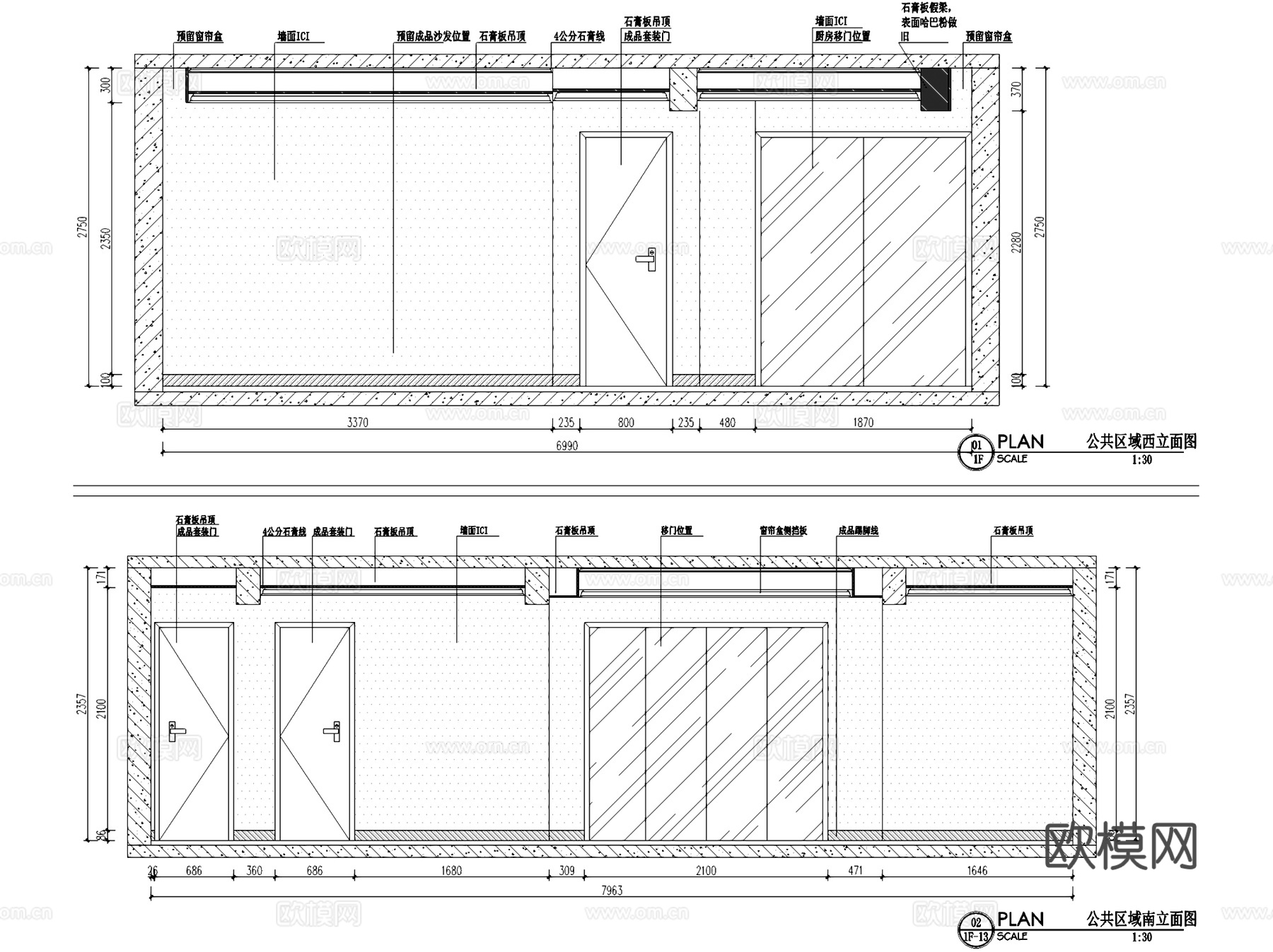 叠翠峰5-1204美式三室两厅两卫室内家装CAD施工图cad施工图
