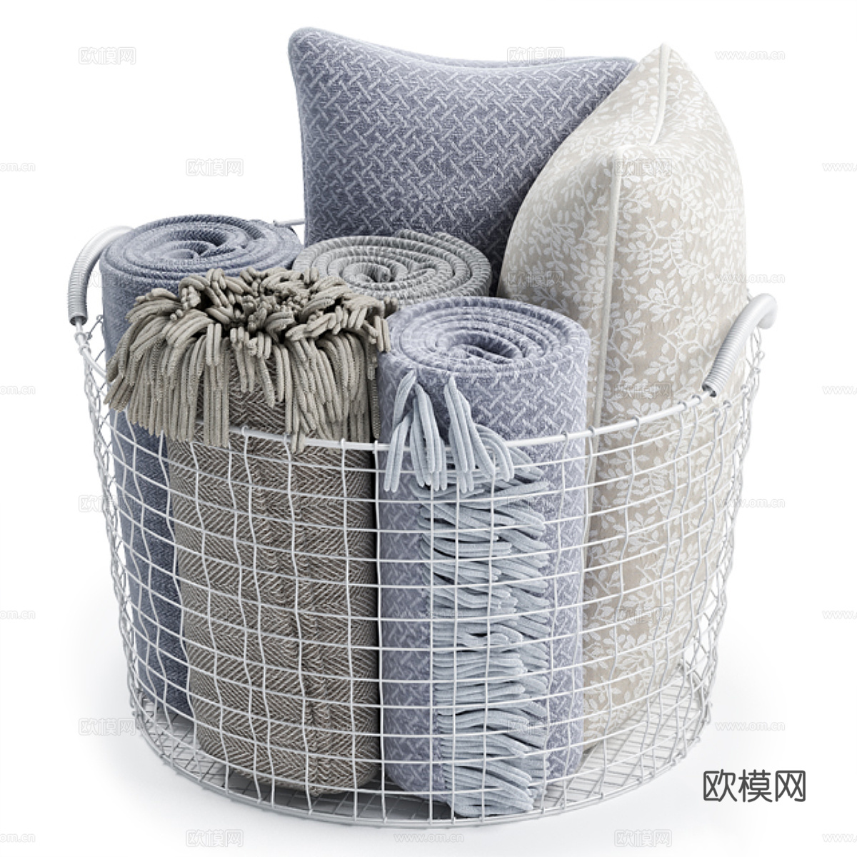 抱枕搭毯金属篮3d模型下载
