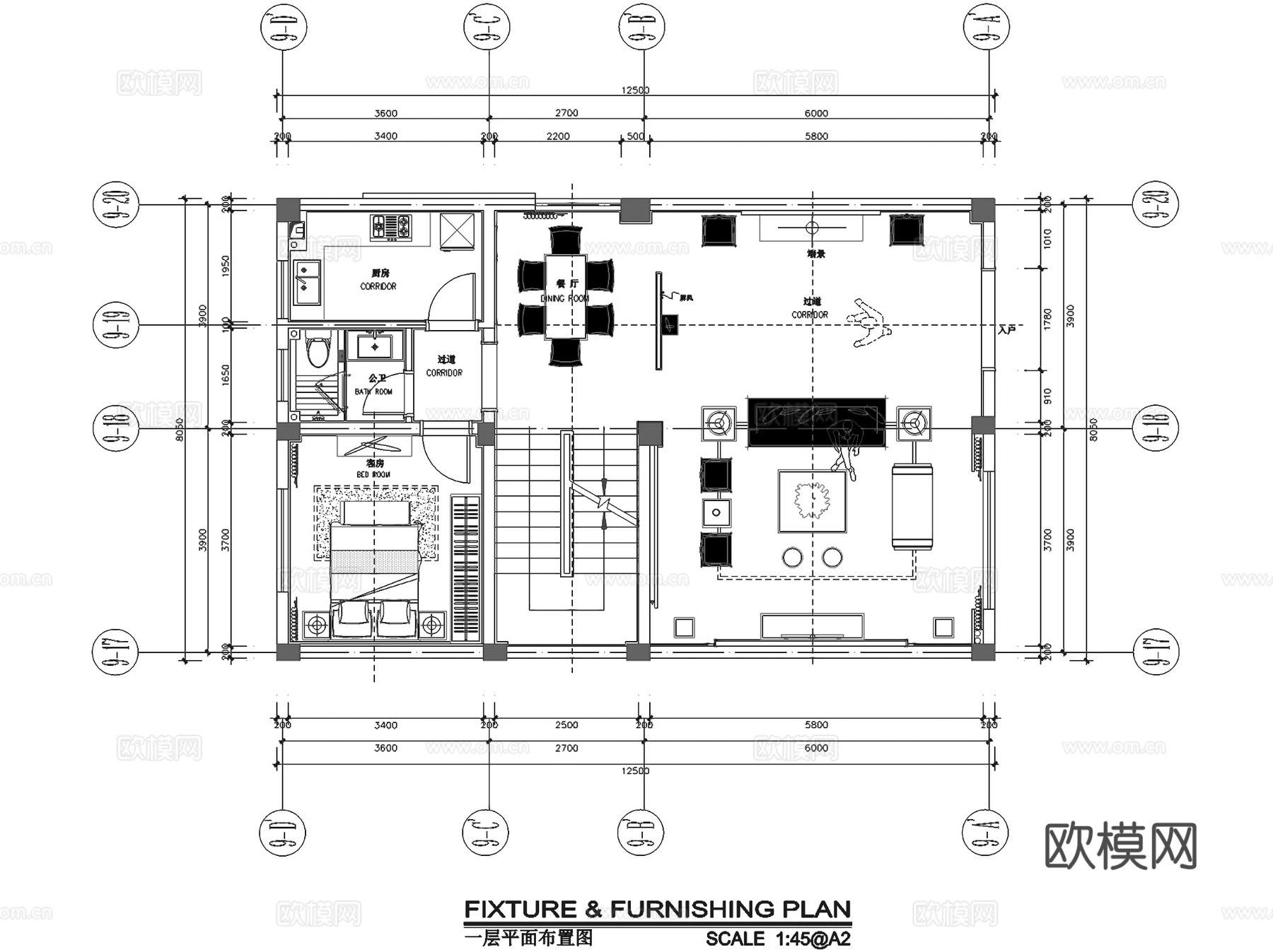 赣州会昌县风景独好园商业街新中式三层别墅室内家装CAD施工图cad施工图