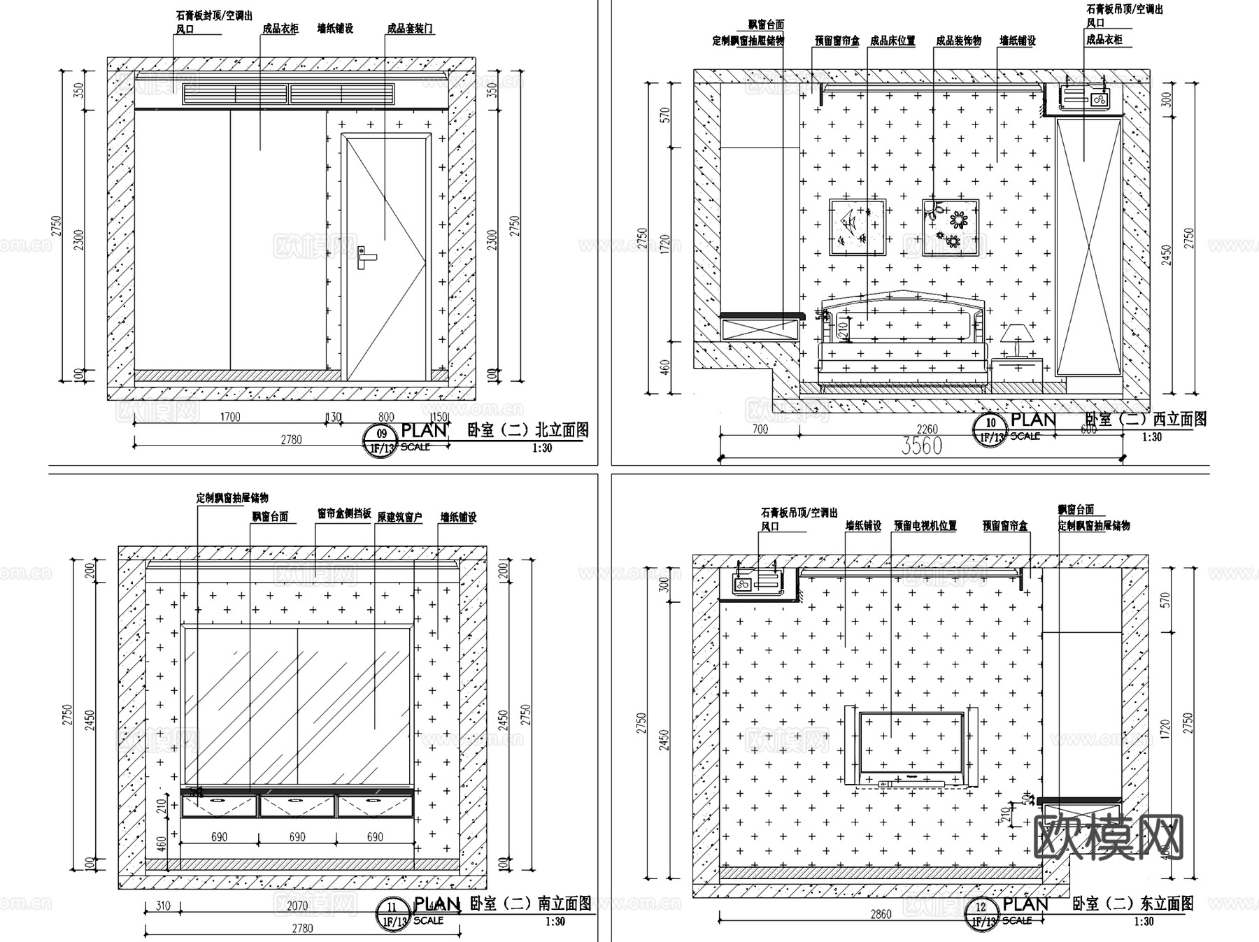 叠翠峰5-1204美式三室两厅两卫室内家装CAD施工图cad施工图