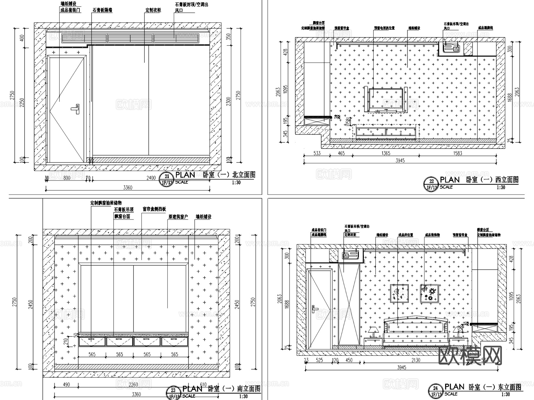叠翠峰5-1204美式三室两厅两卫室内家装CAD施工图cad施工图