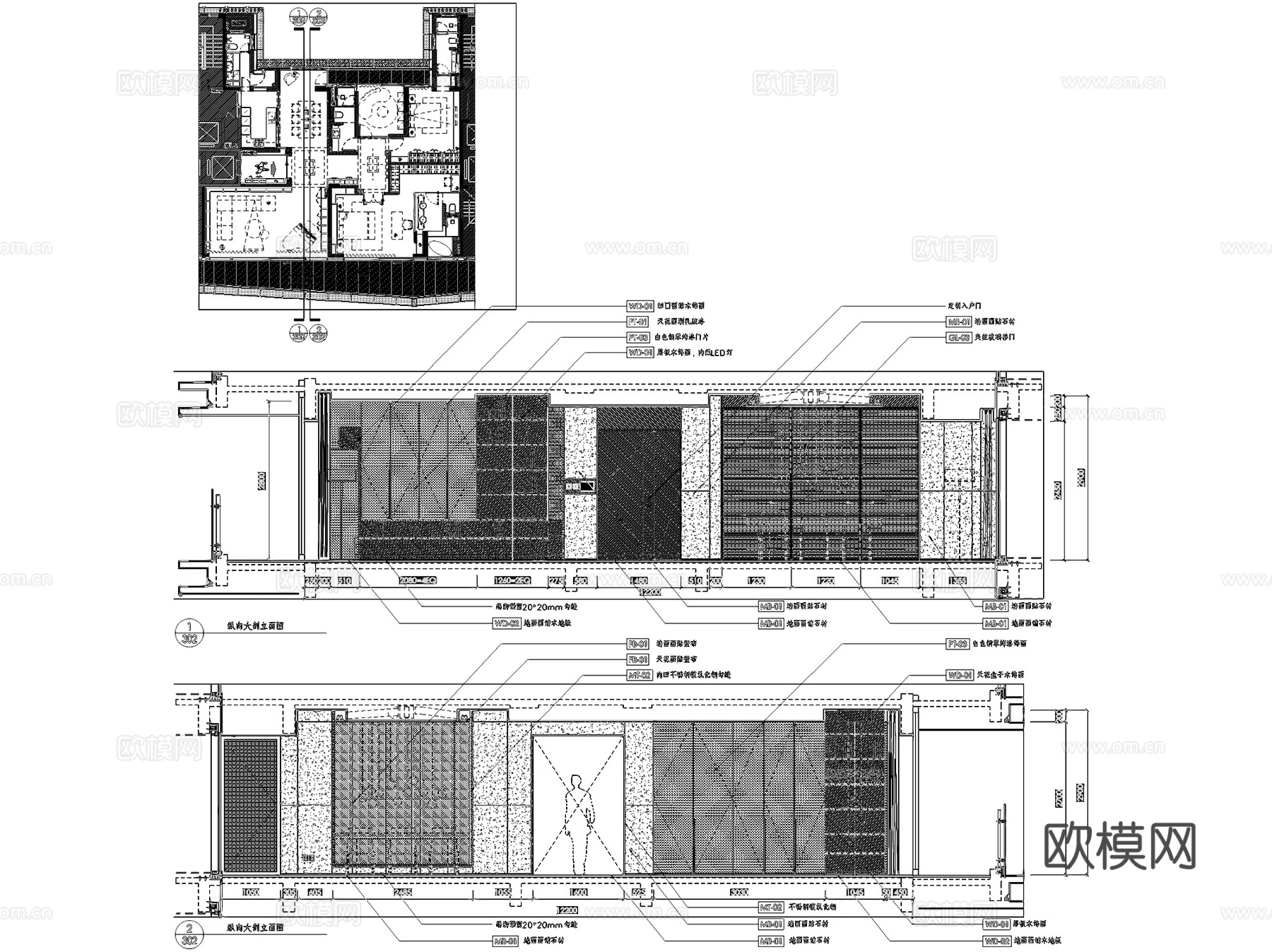 汉京半山公馆3#4#2单元A-D户型室内家装CAD施工图整套cad施工图