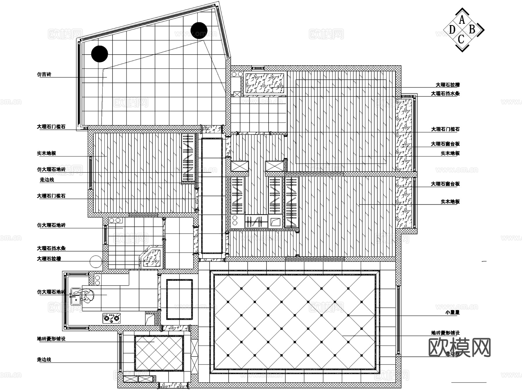 揽月苑6#201三室两厅两卫室内家装CAD施工图+3Dmaxcad施工图