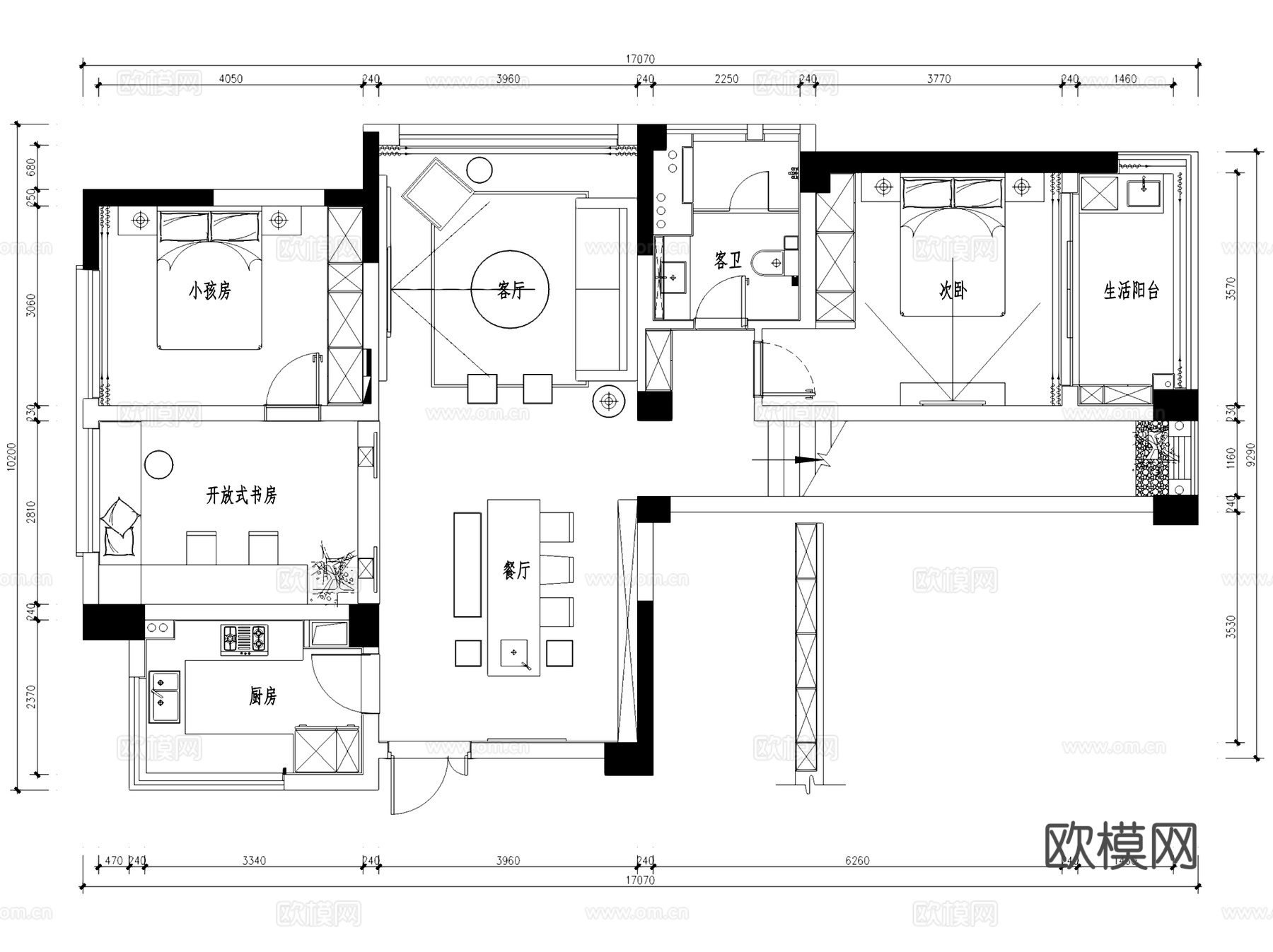 富阳山水国际复式室内家装CAD施工图+3Dmax模型cad施工图