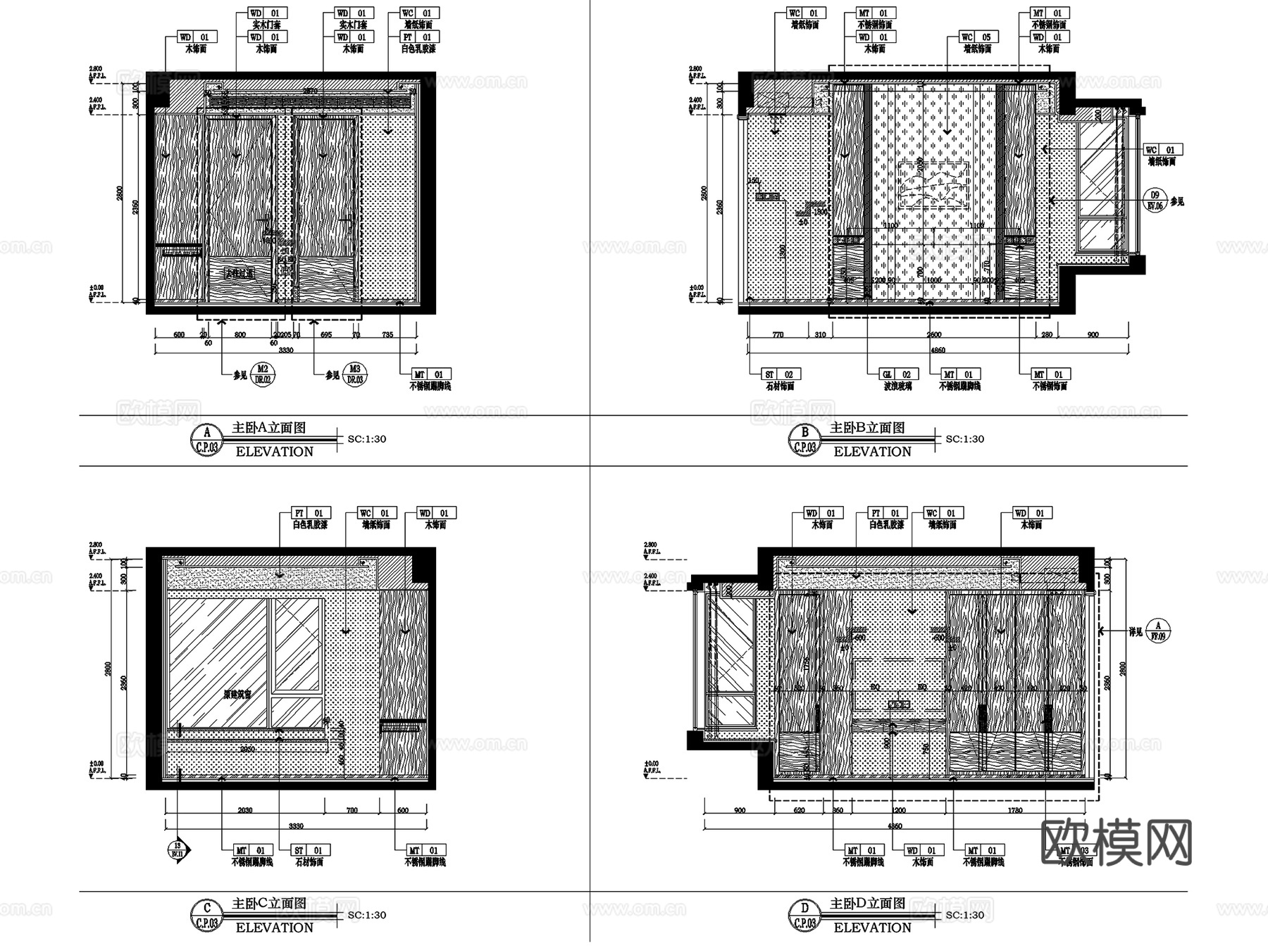 广西建发五象湖央玺样板房C户型室内家装CAD施工图整套cad施工图