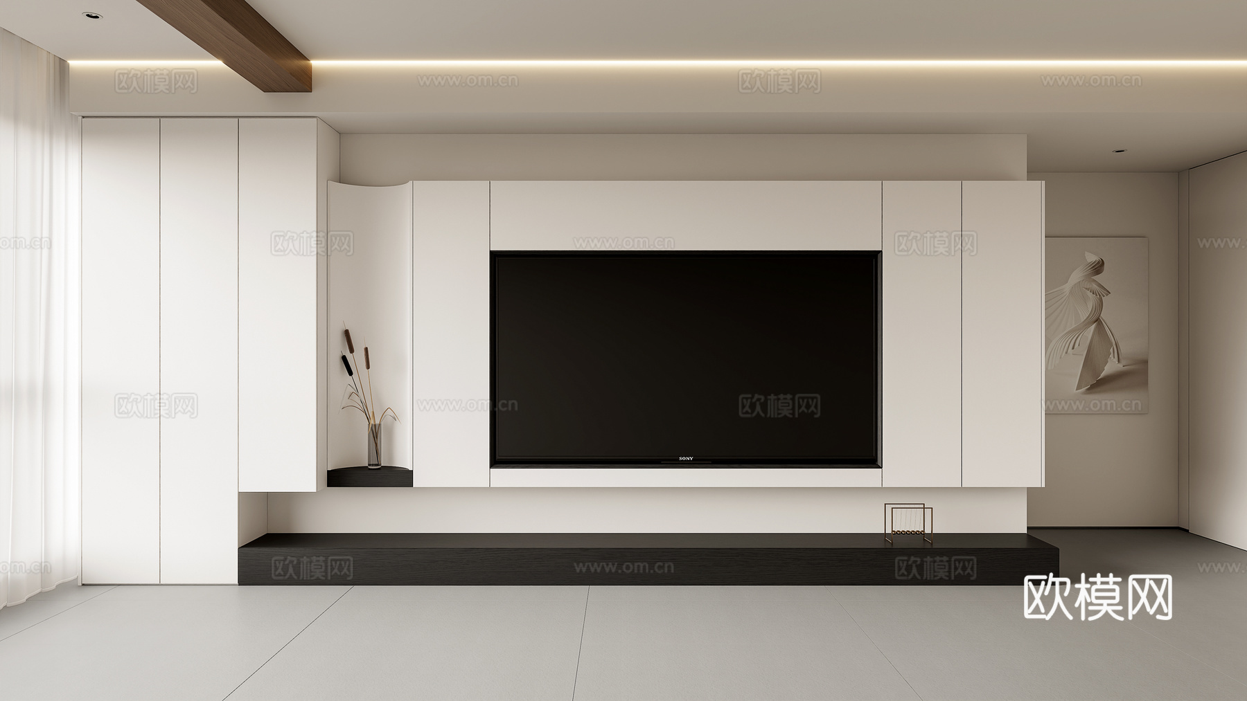 现代极简电视背景墙 电视背景墙柜阳台柜一体su模型