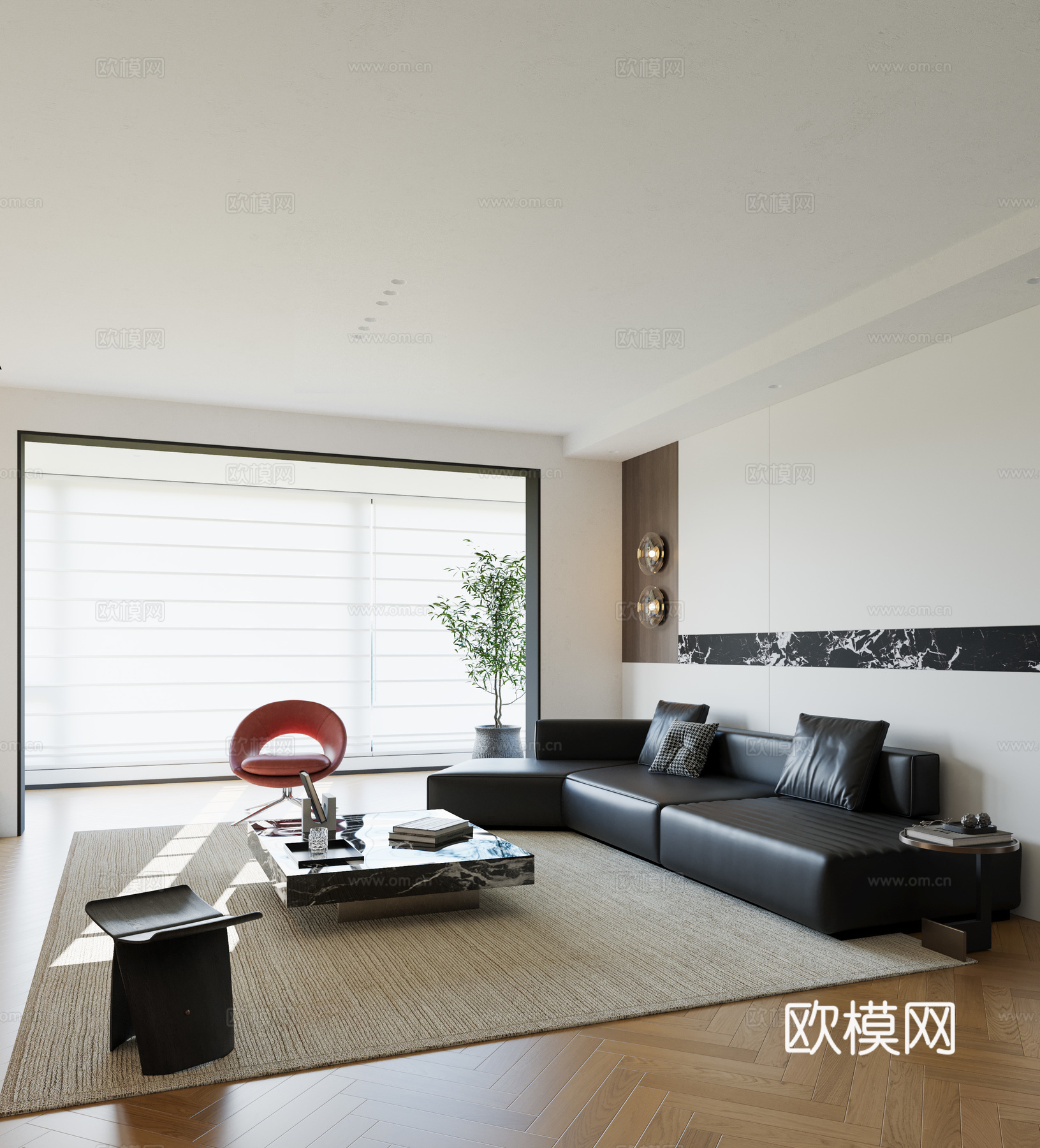 意式极简客餐厅 现代客餐厅  意式极简餐桌 意式餐边柜  意3d模型下载（渲染图2）