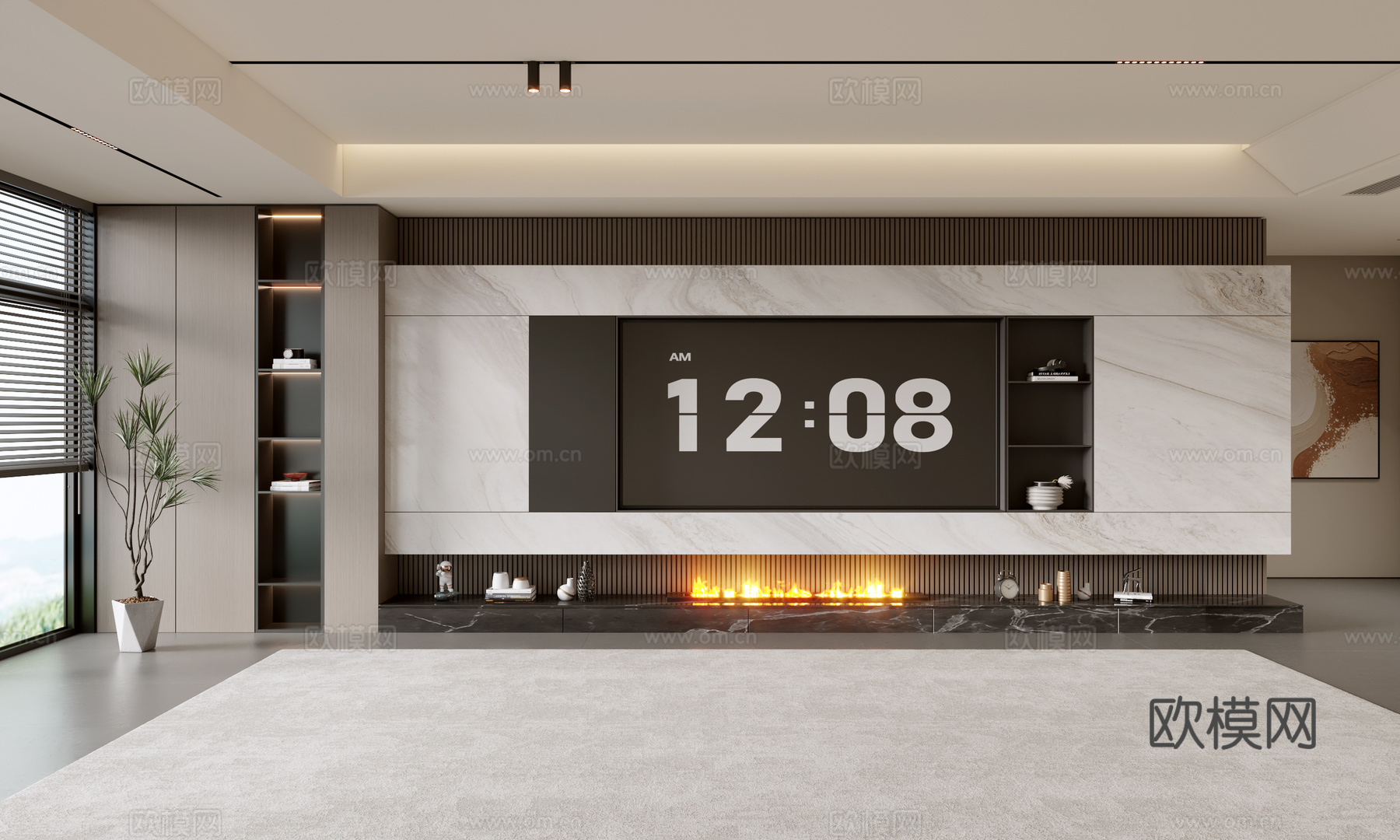 意式客厅 现代客厅 电视背景墙 电视柜 客厅背景su模型