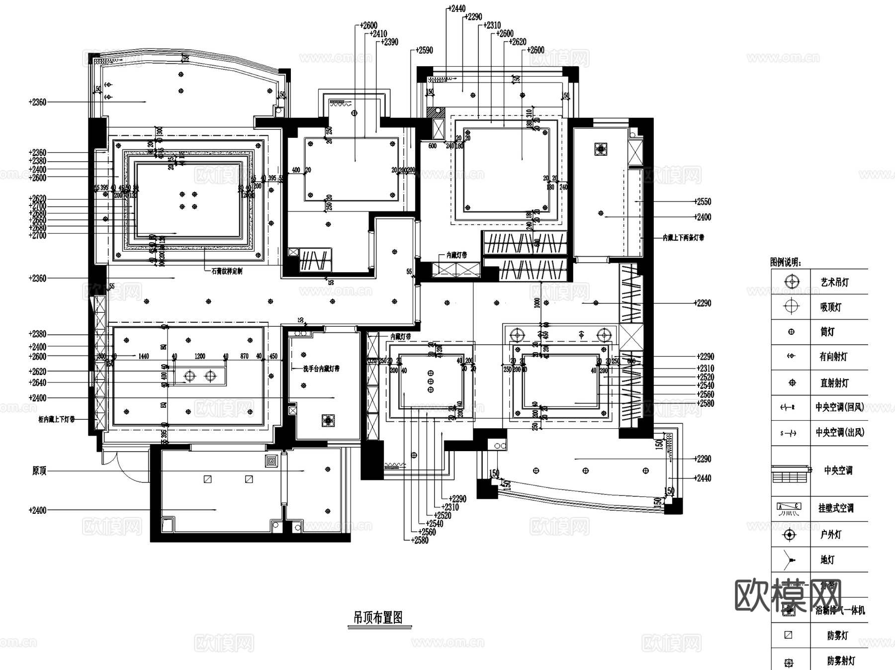 富贵天城201室三室两厅两卫室内家装CAD施工图cad施工图