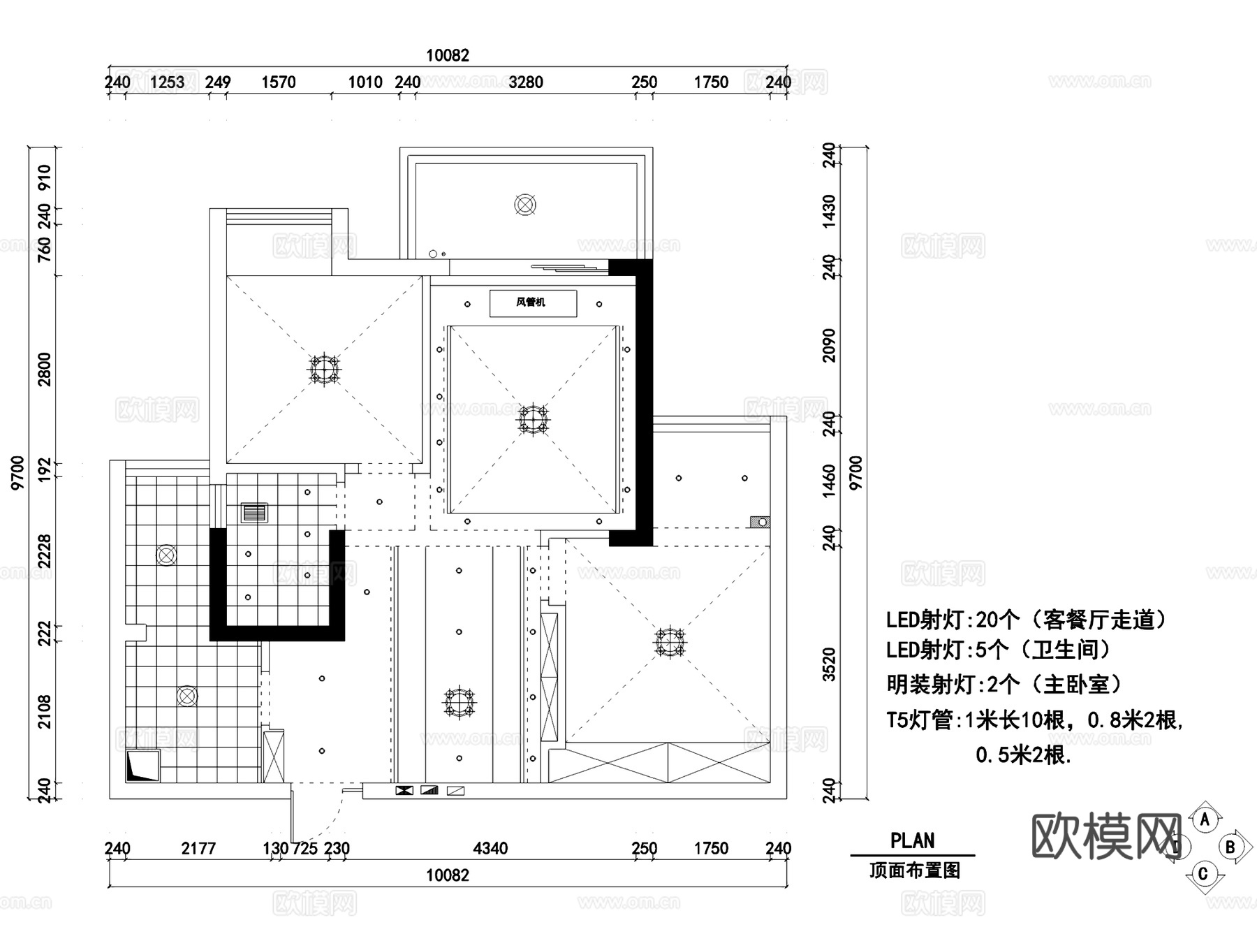 翰林珑城两室两厅一卫室内家装CAD施工图cad施工图