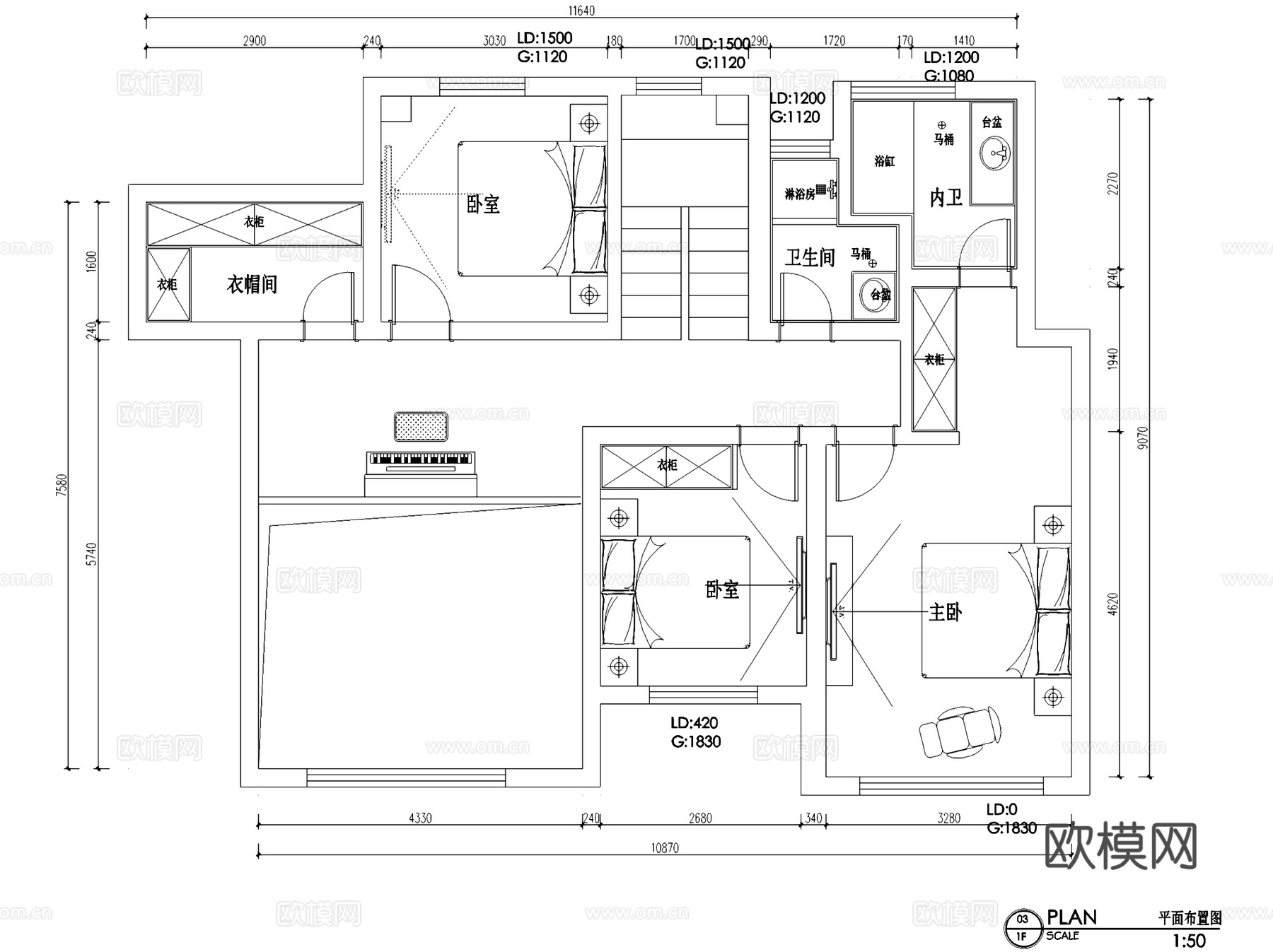 东湖大郡14#1801复式室内家装CAD施工图cad施工图