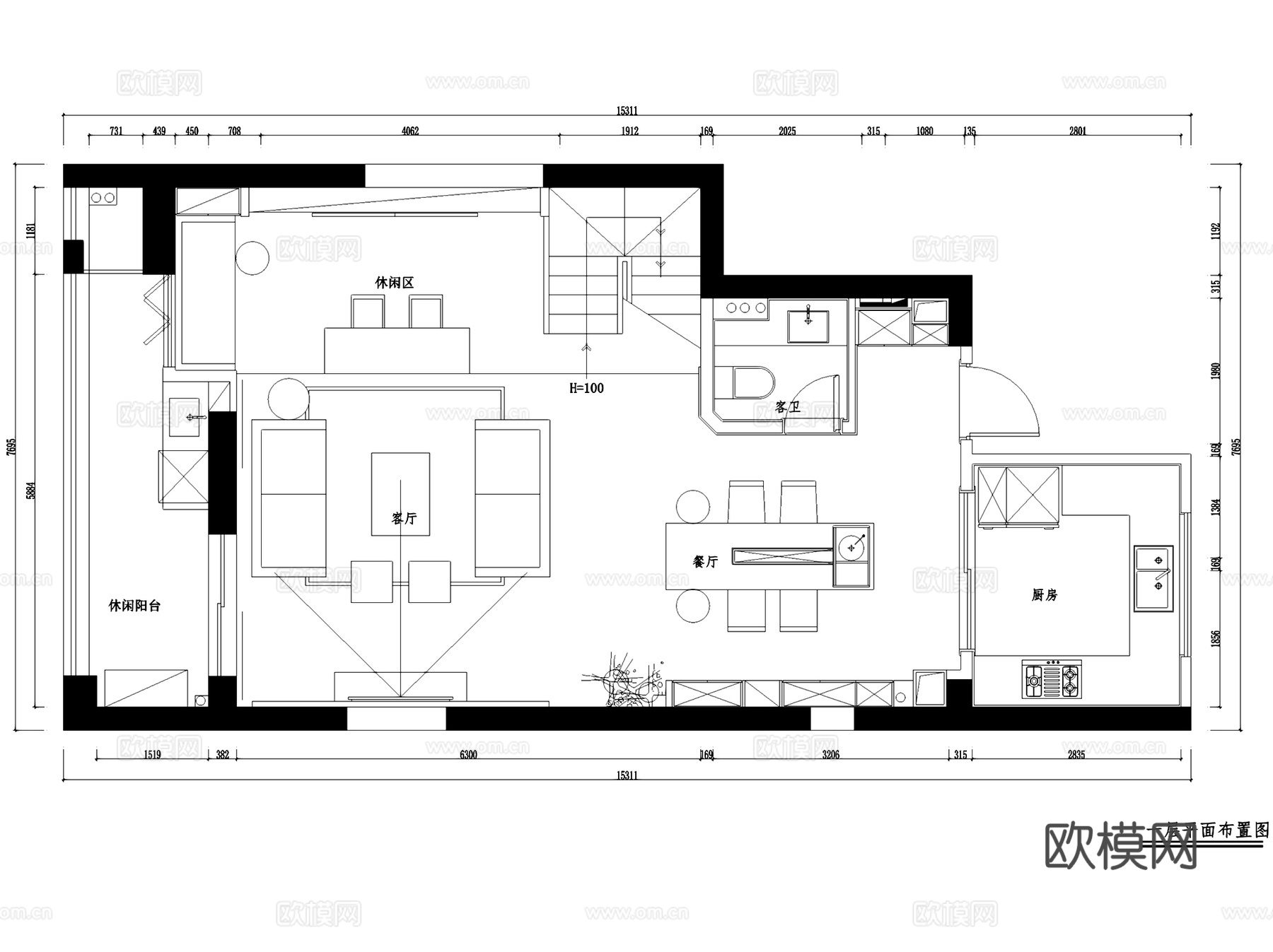 杭州和美家1-2-3101跃层复式室内家装CAD施工图cad施工图