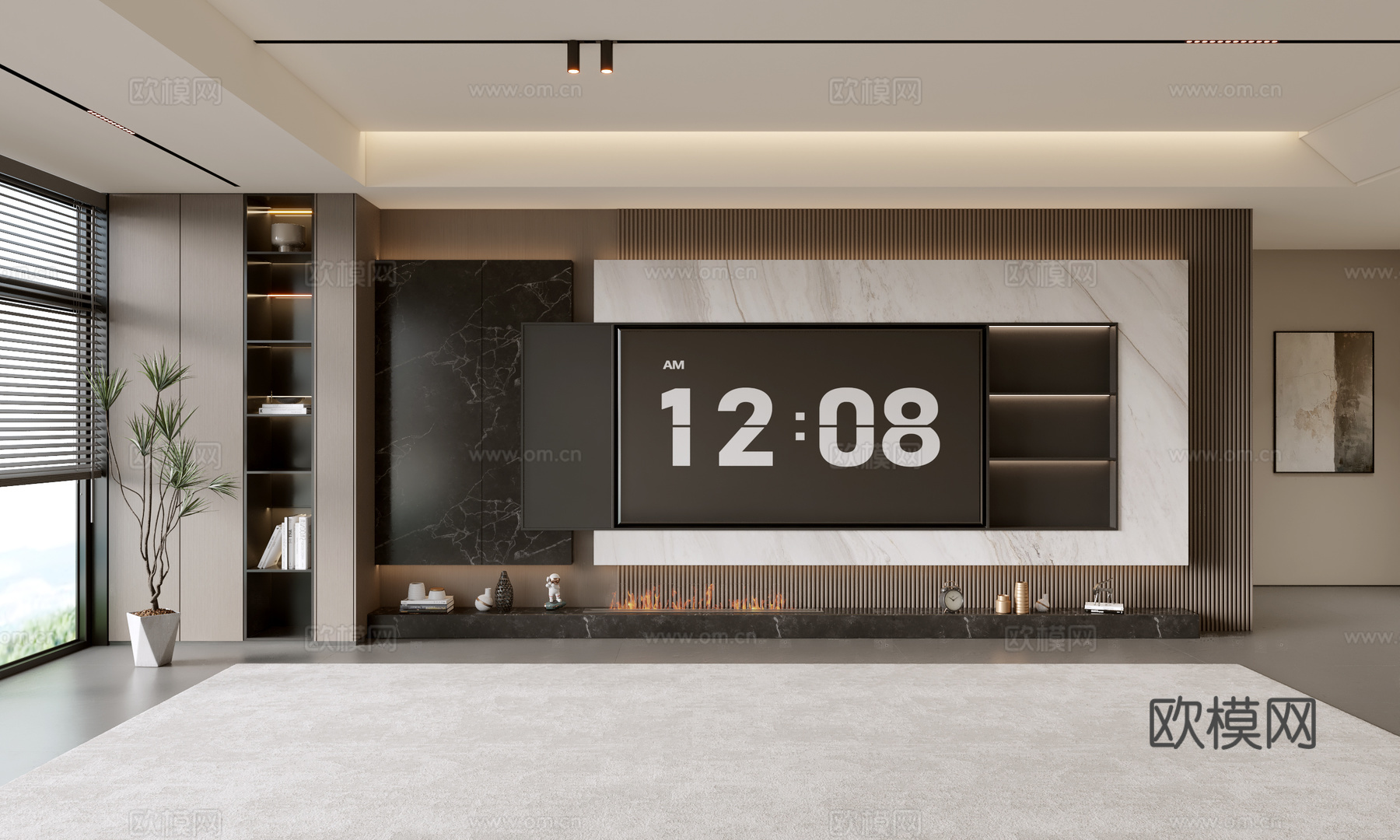 意式客厅 现代客厅 电视背景墙 电视柜 客厅背景su模型