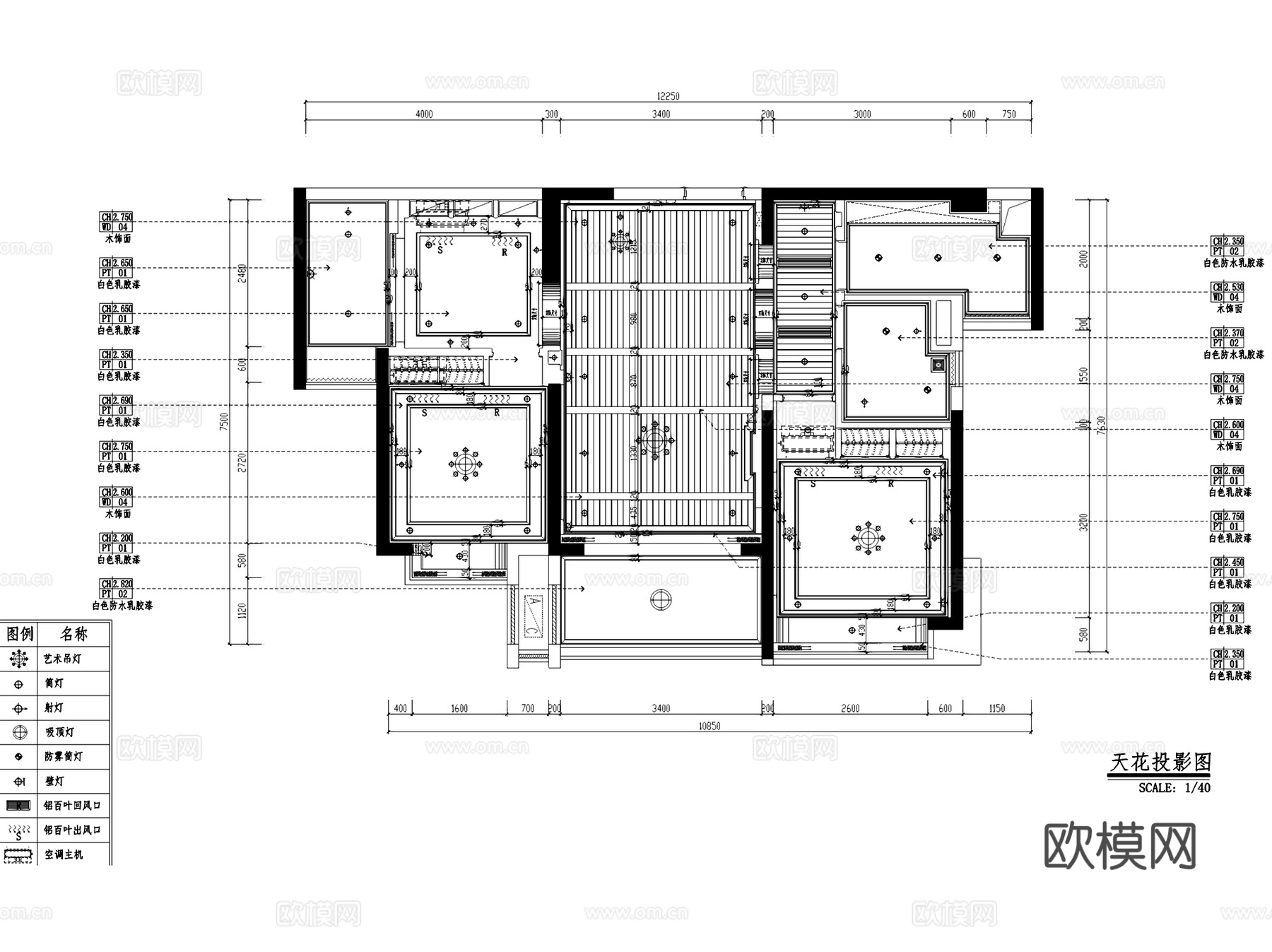 东部现代城花园36#A户型地中海风格样板房室内家装施工图cad施工图