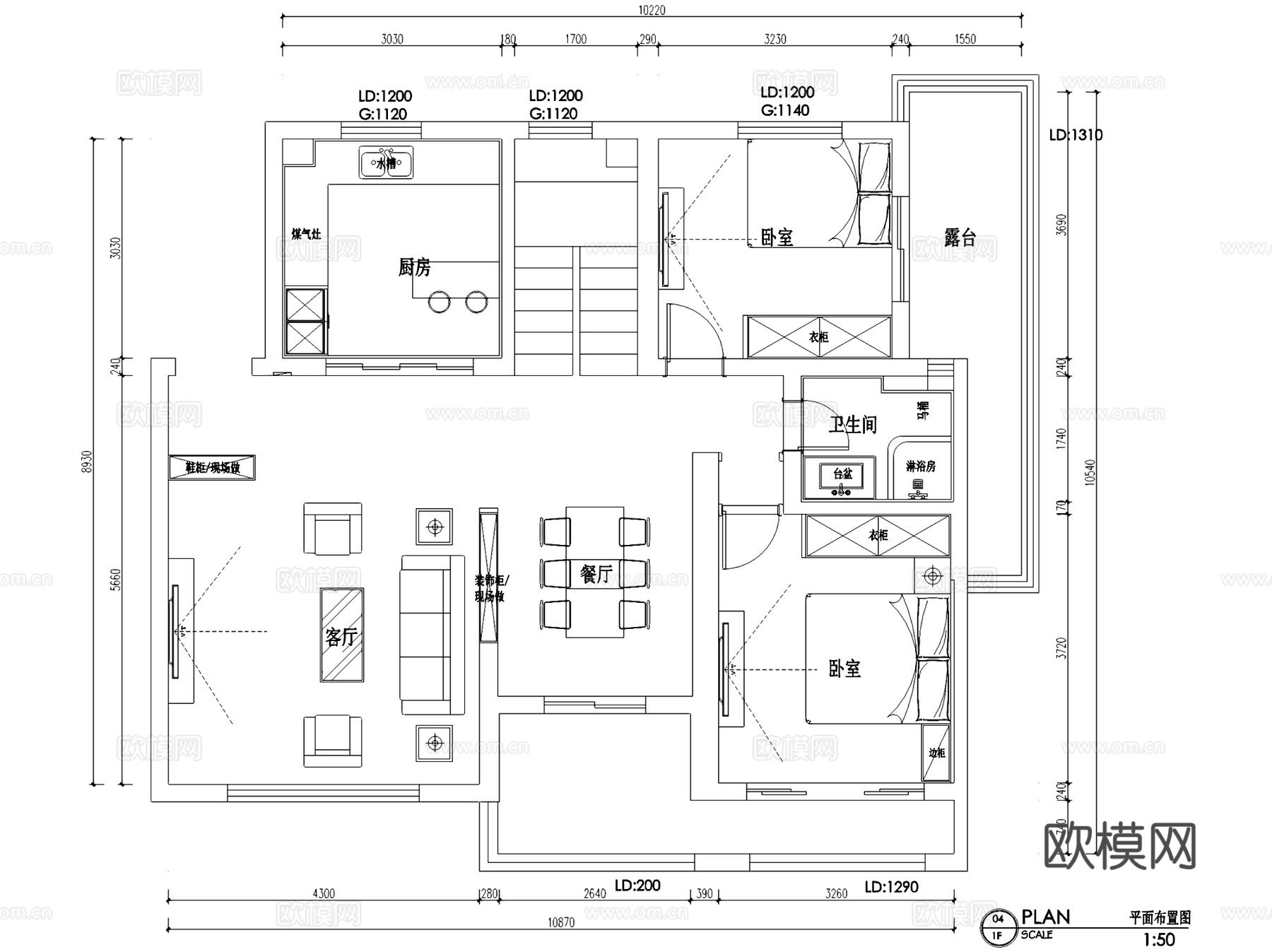东湖大郡14#1801复式室内家装CAD施工图cad施工图