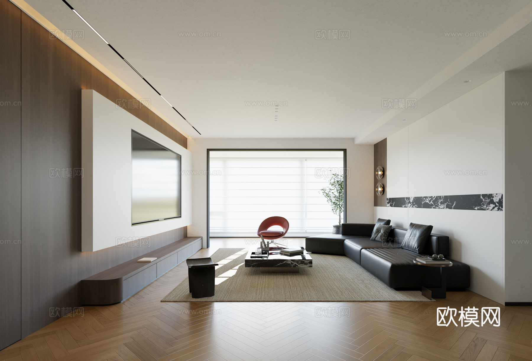 意式极简客餐厅 现代客餐厅  意式极简餐桌 意式餐边柜  意3d模型下载（渲染图1）