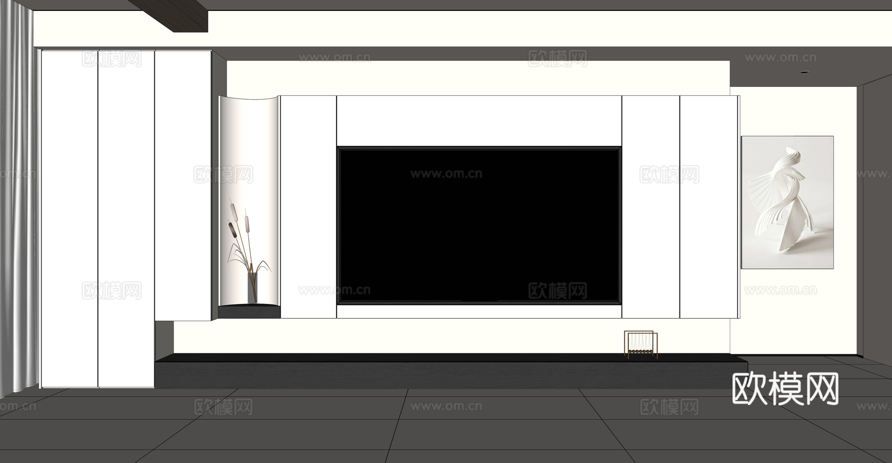 现代极简电视背景墙 电视背景墙柜阳台柜一体su模型