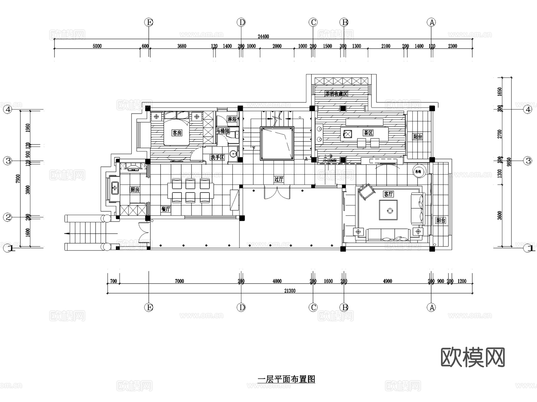 贵谷16#04A5户型二层别墅样板房室内家装CAD施工图cad施工图