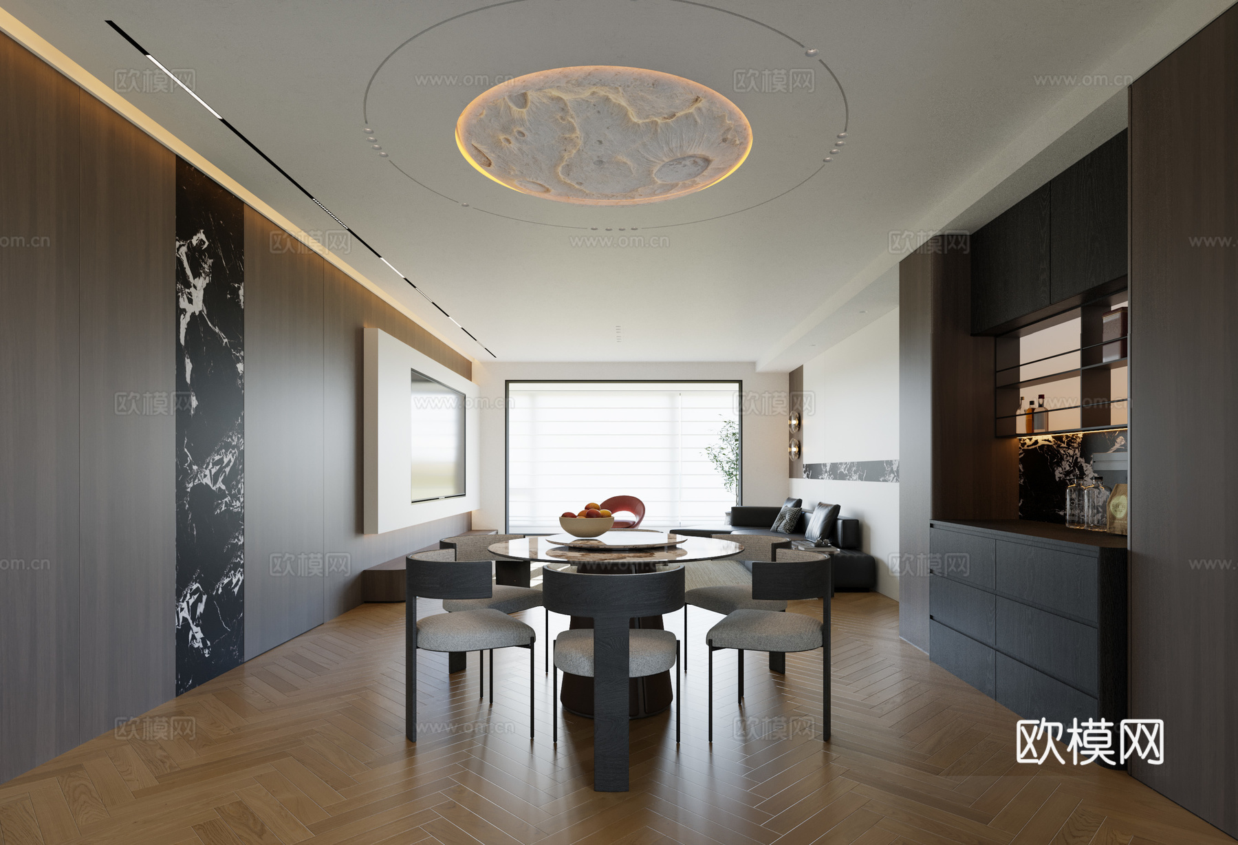 意式极简客餐厅 现代客餐厅  意式极简餐桌 意式餐边柜  意3d模型下载（渲染图4）