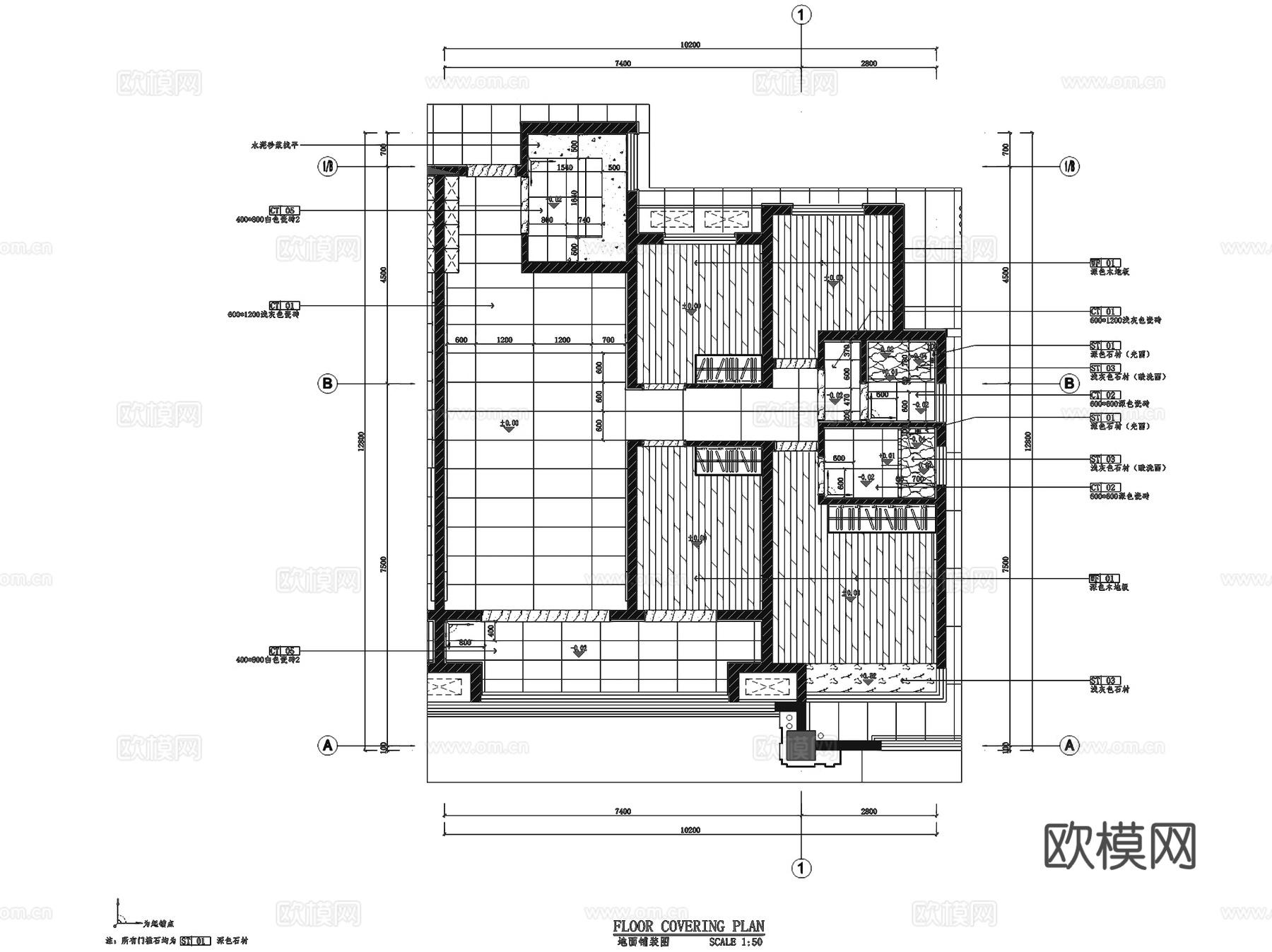 海鸿鄄州府样板房A1户型新中式室内家装CAD施工图整套cad施工图