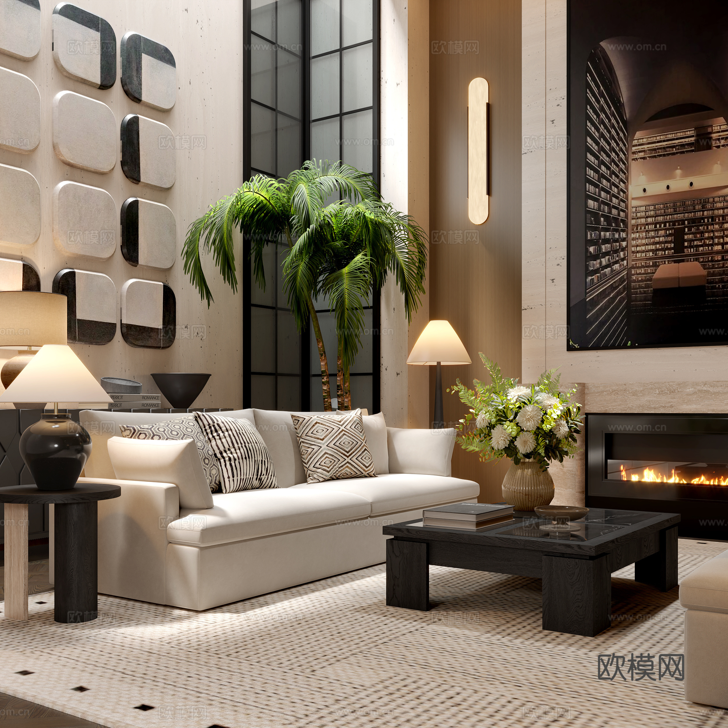 李益中 叠墅地下室 书房3d模型下载（渲染图2）