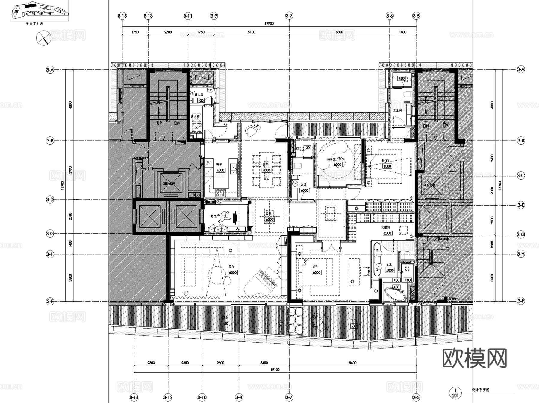 汉京半山公馆3#4#2单元A-D户型室内家装CAD施工图整套cad施工图