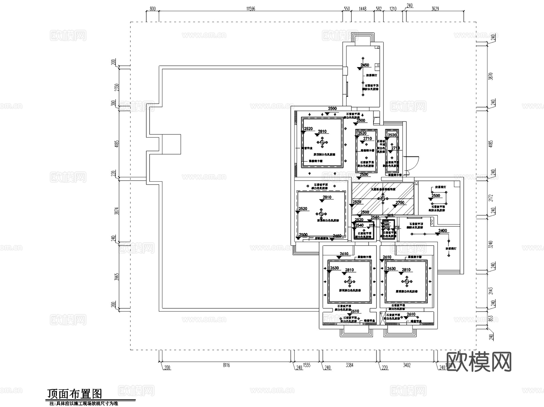 毫州现代三室两厅两卫室内家装CAD施工图cad施工图