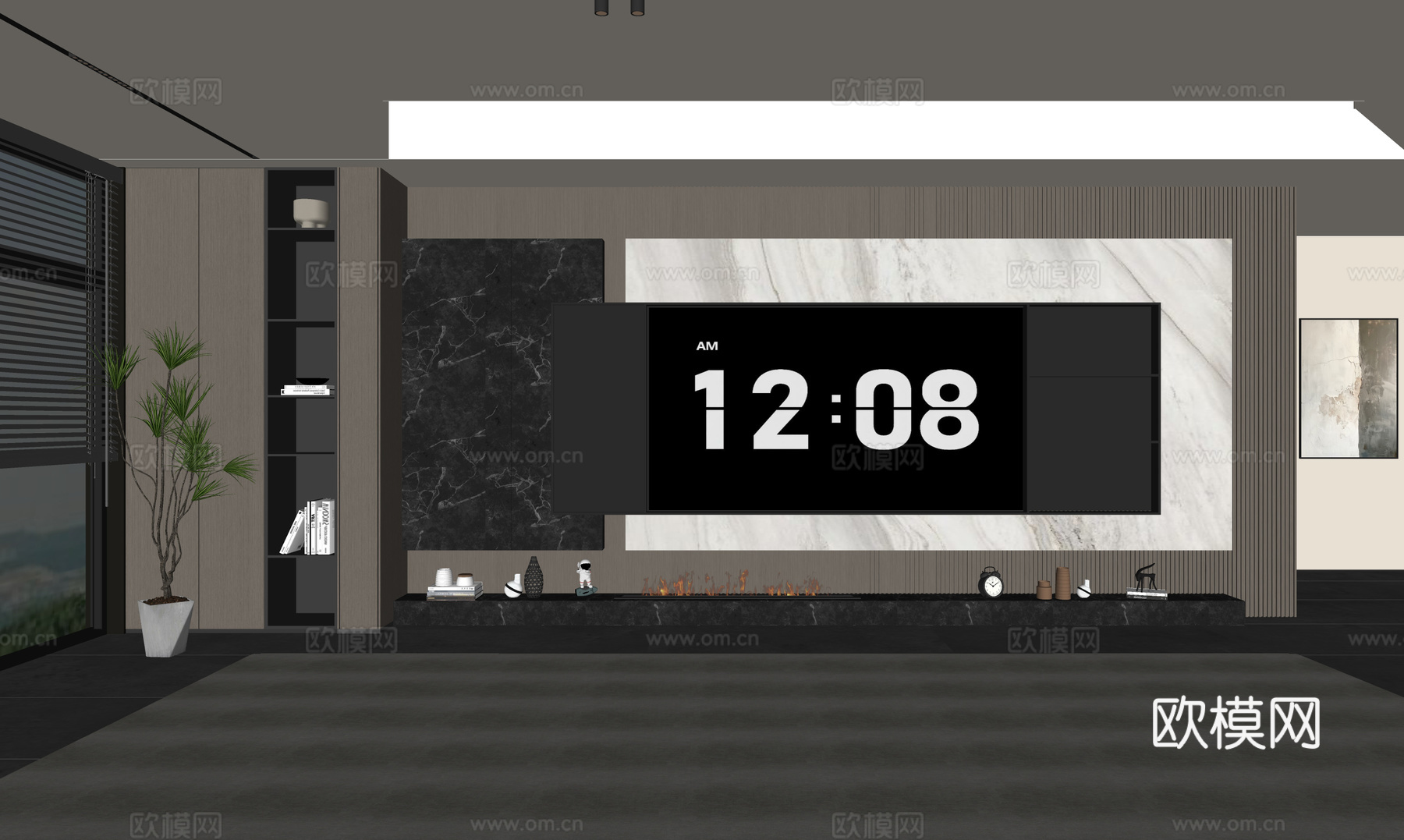 意式客厅 现代客厅 电视背景墙 电视柜 客厅背景su模型