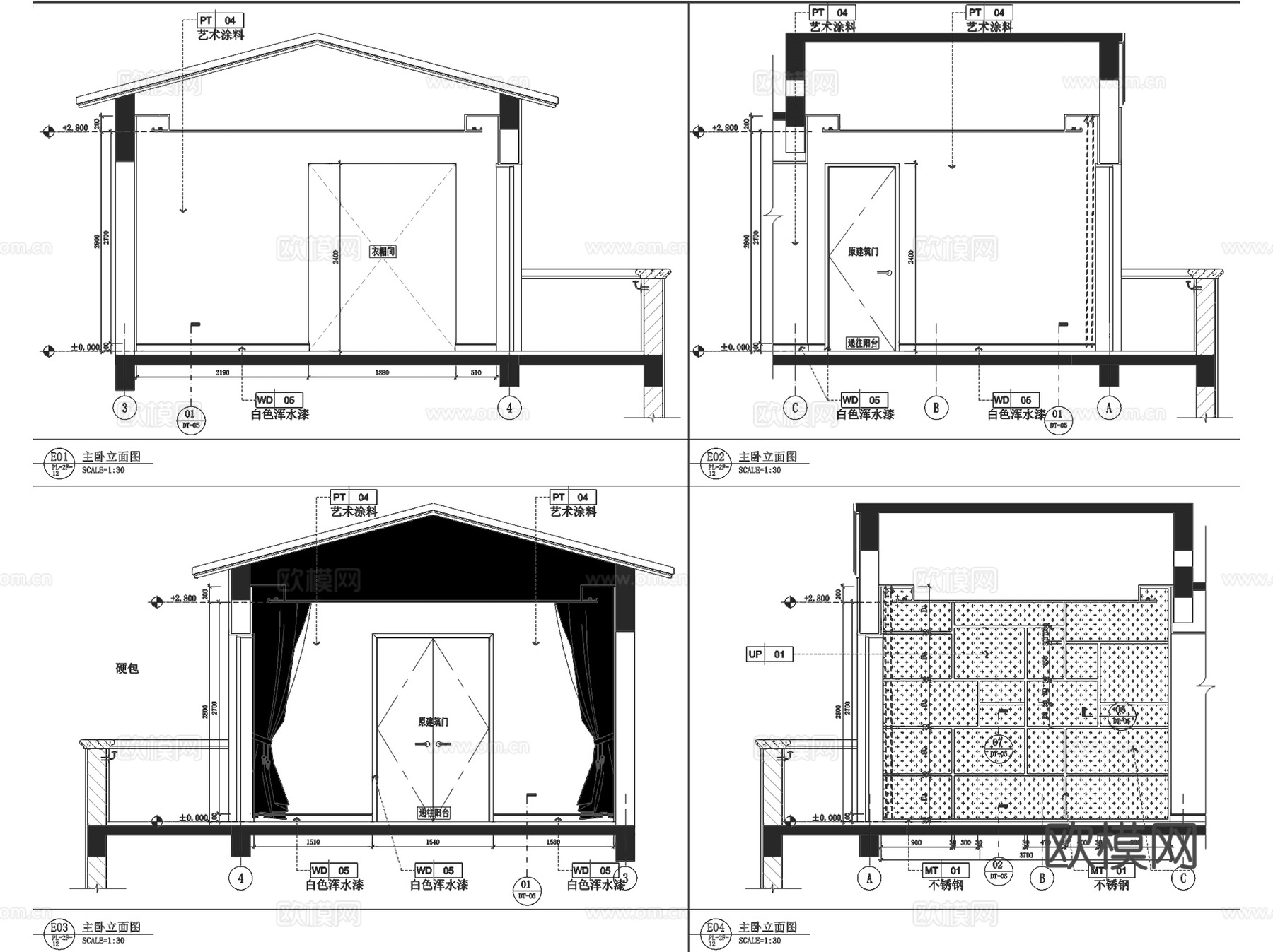 海南琼海美岭湖一期三层别墅室内家装CAD施工图整套cad施工图