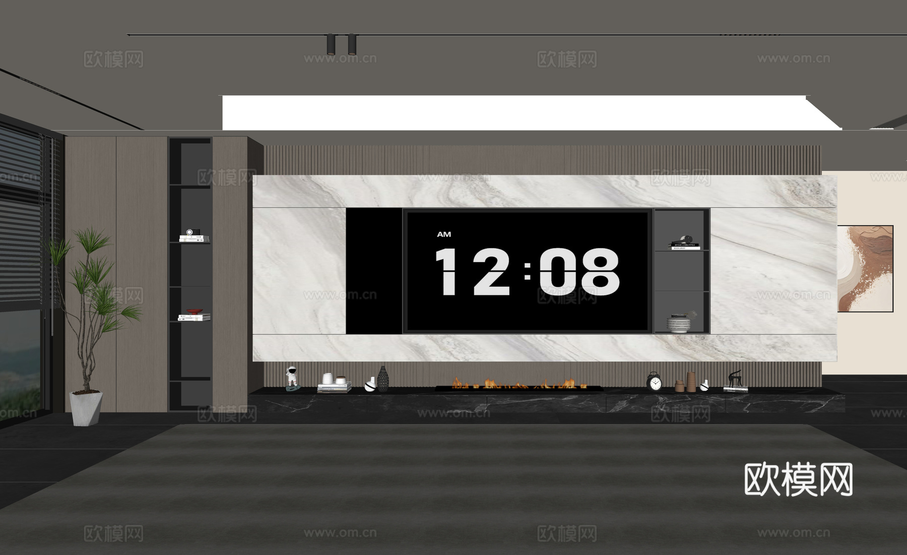 意式客厅 现代客厅 电视背景墙 电视柜 客厅背景su模型