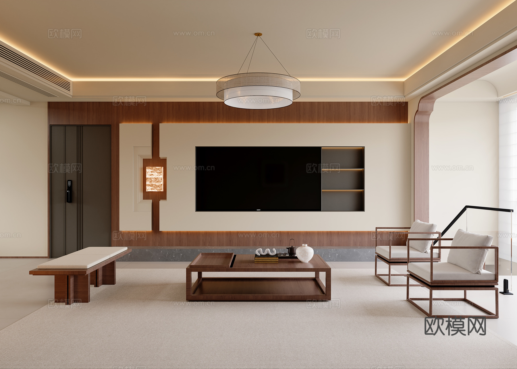 中古风客餐厅3d模型下载（渲染图6）