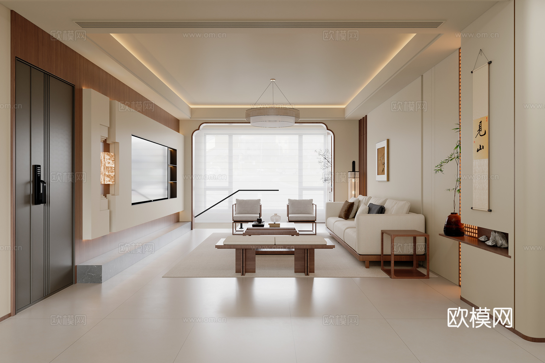 中古风客餐厅3d模型下载（渲染图2）