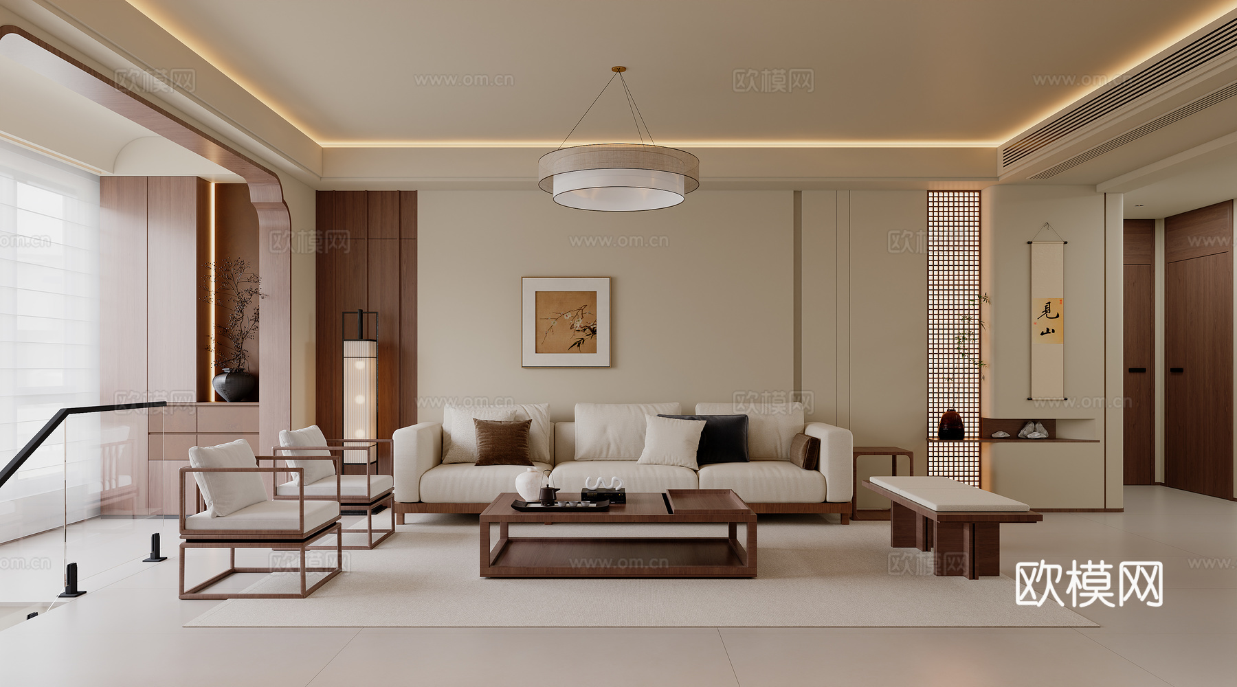 中古风客餐厅3d模型下载（渲染图1）