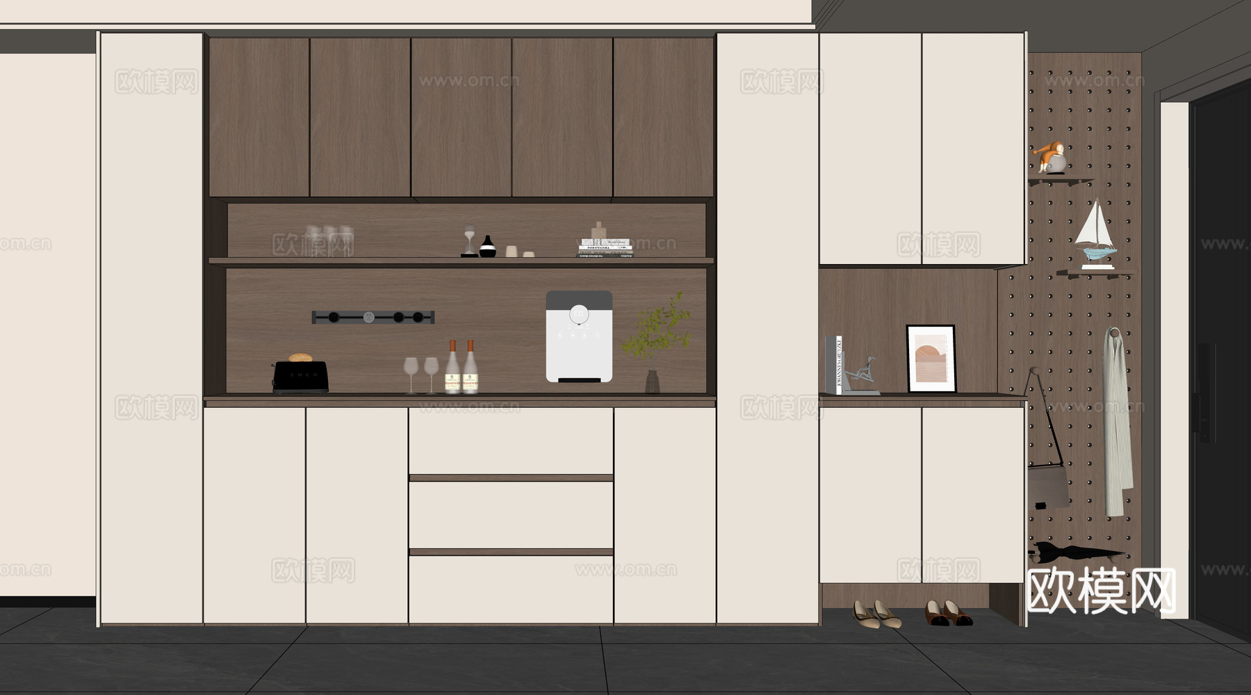 现代入户鞋柜餐边柜  鞋柜餐边柜一体 鞋柜酒柜 洞洞板入户鞋su模型