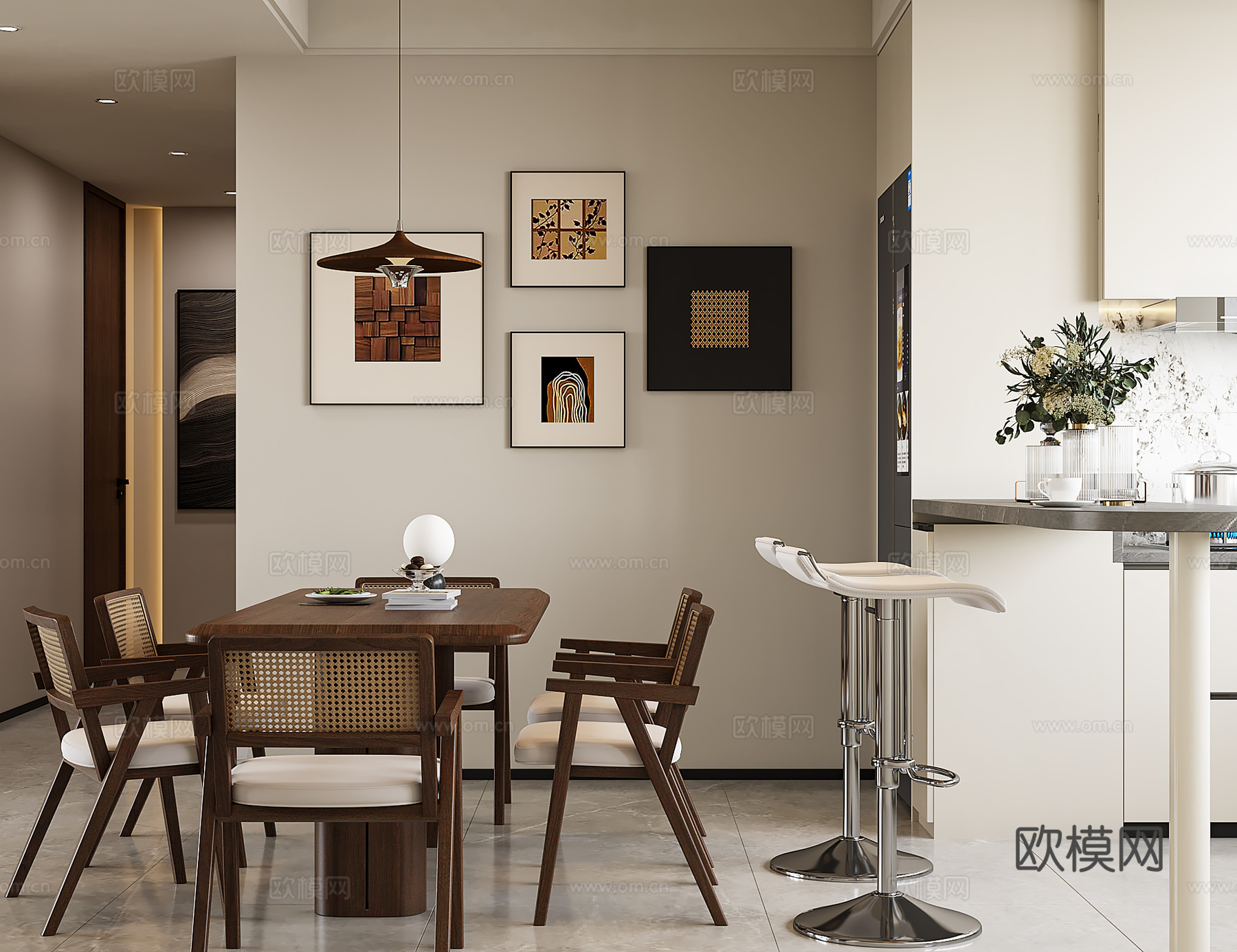 中古风客餐厅3d模型下载（渲染图3）