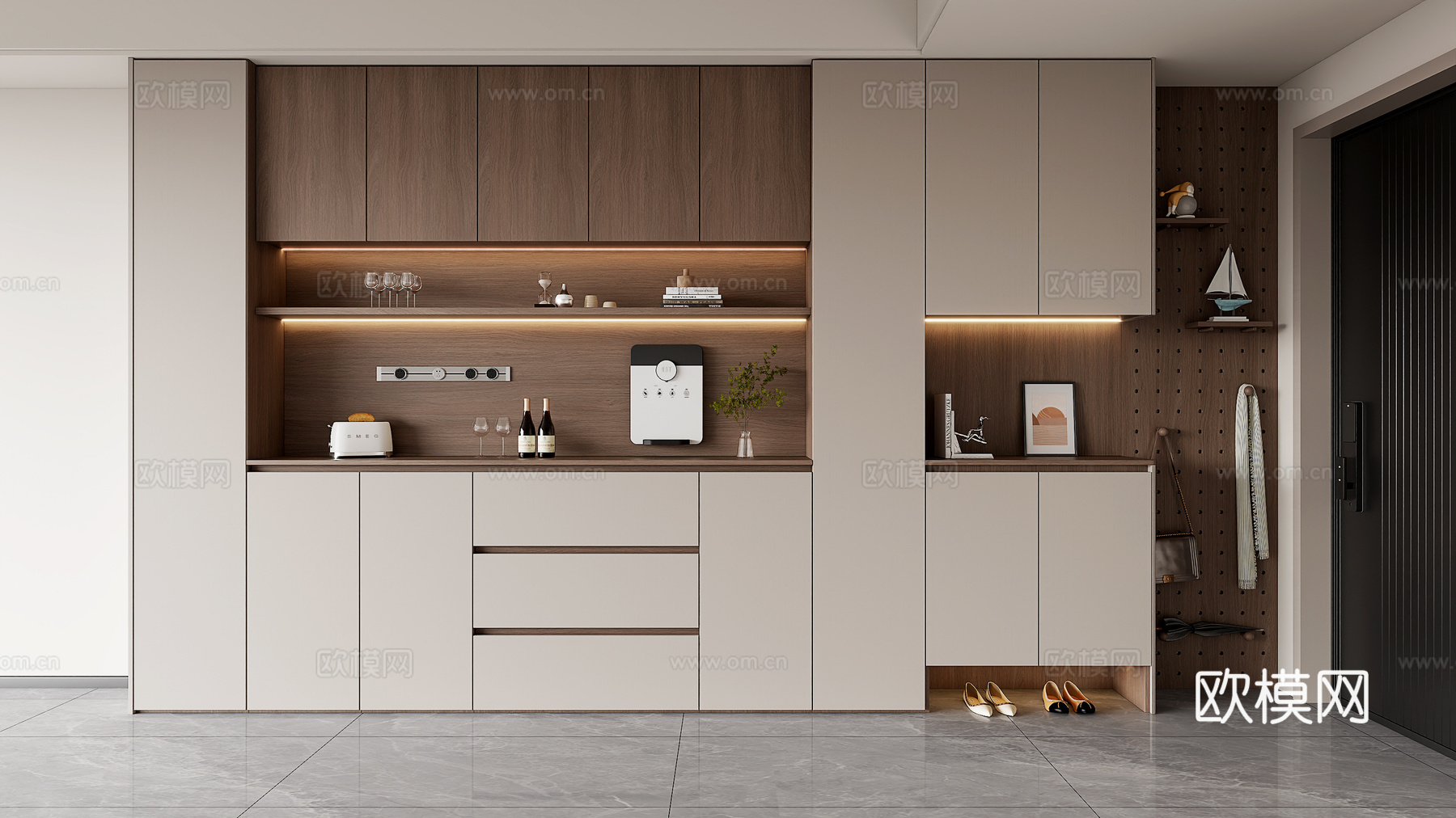 现代入户鞋柜餐边柜  鞋柜餐边柜一体 鞋柜酒柜 洞洞板入户鞋su模型