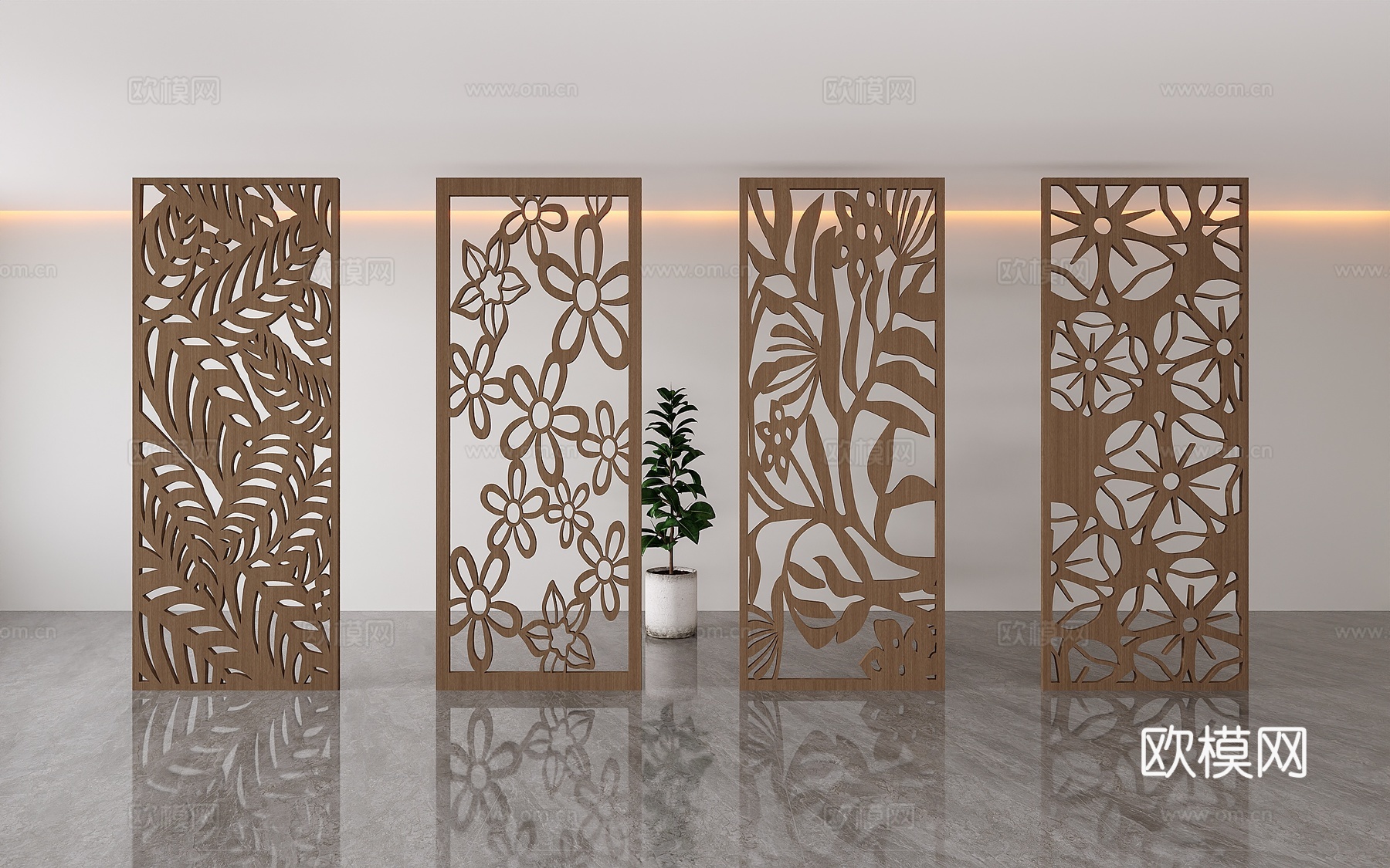 新中式屏风花格隔断木质镂空禅意屏风3d模型下载
