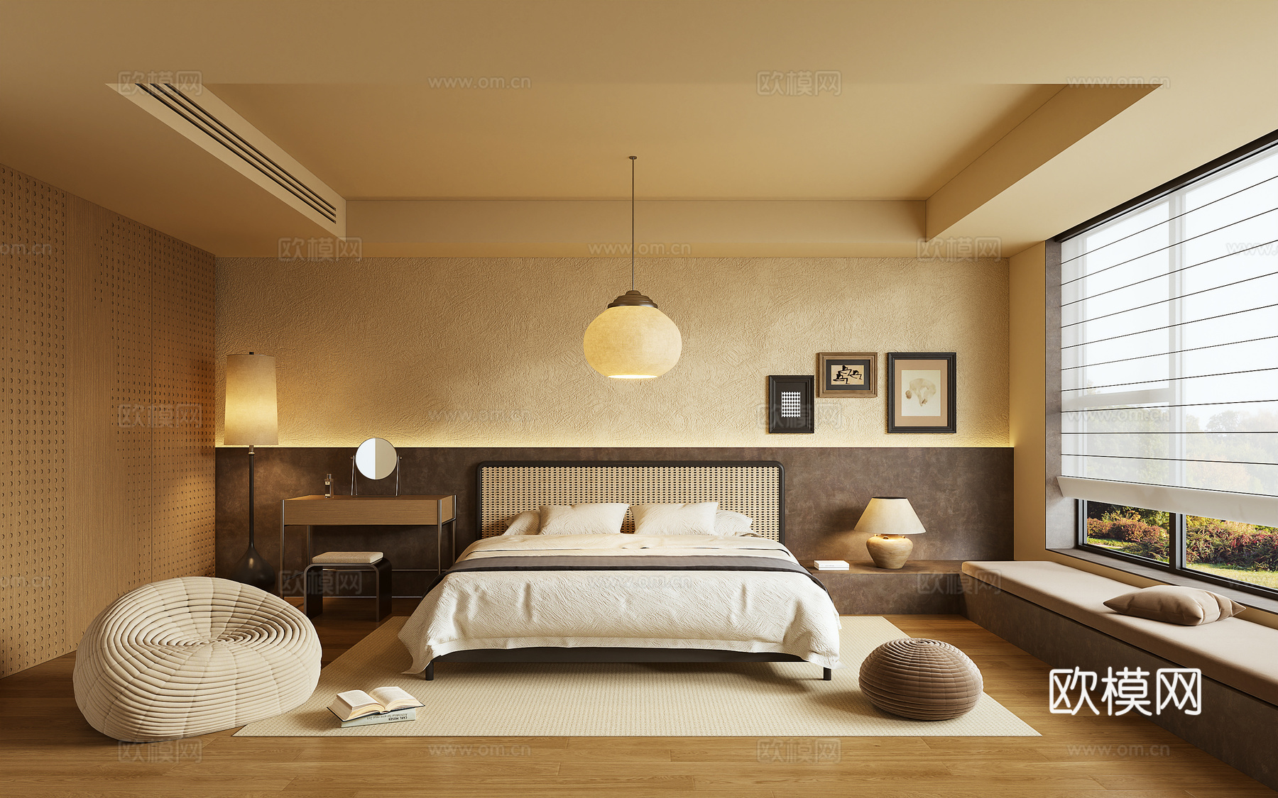 卧室 双人床 沙发 灯笼 摆件3d模型下载