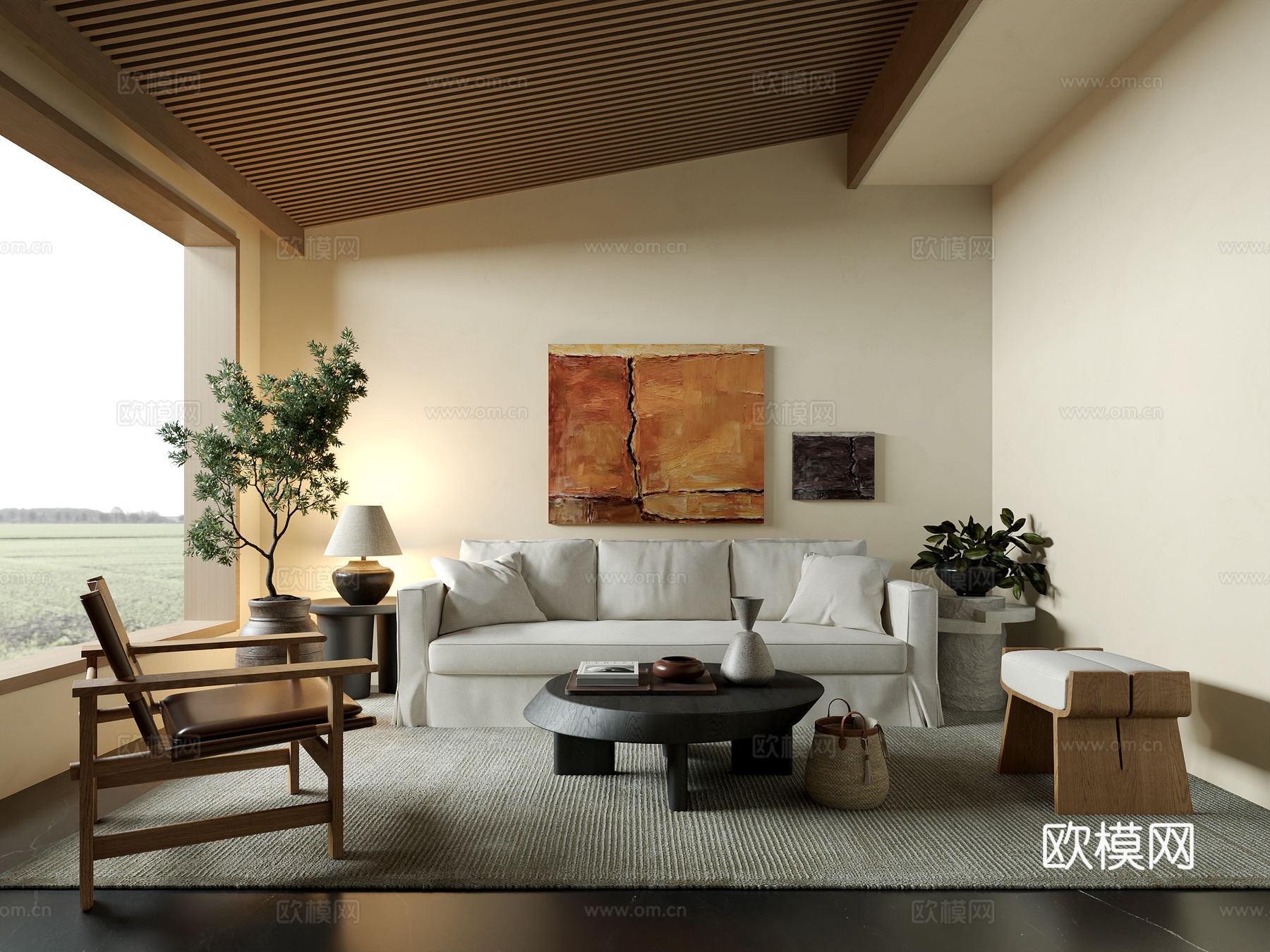中古风客厅3d模型下载（渲染图1）