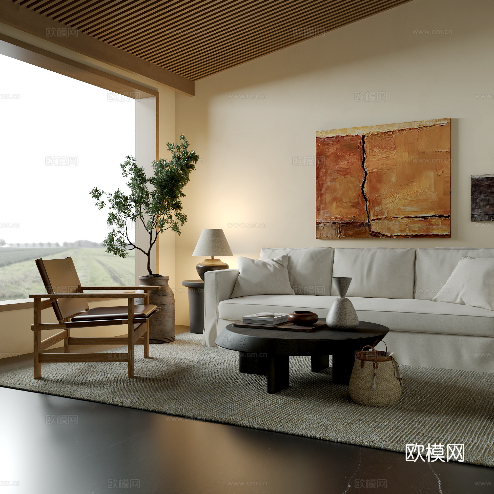 中古风客厅3d模型下载（渲染图2）