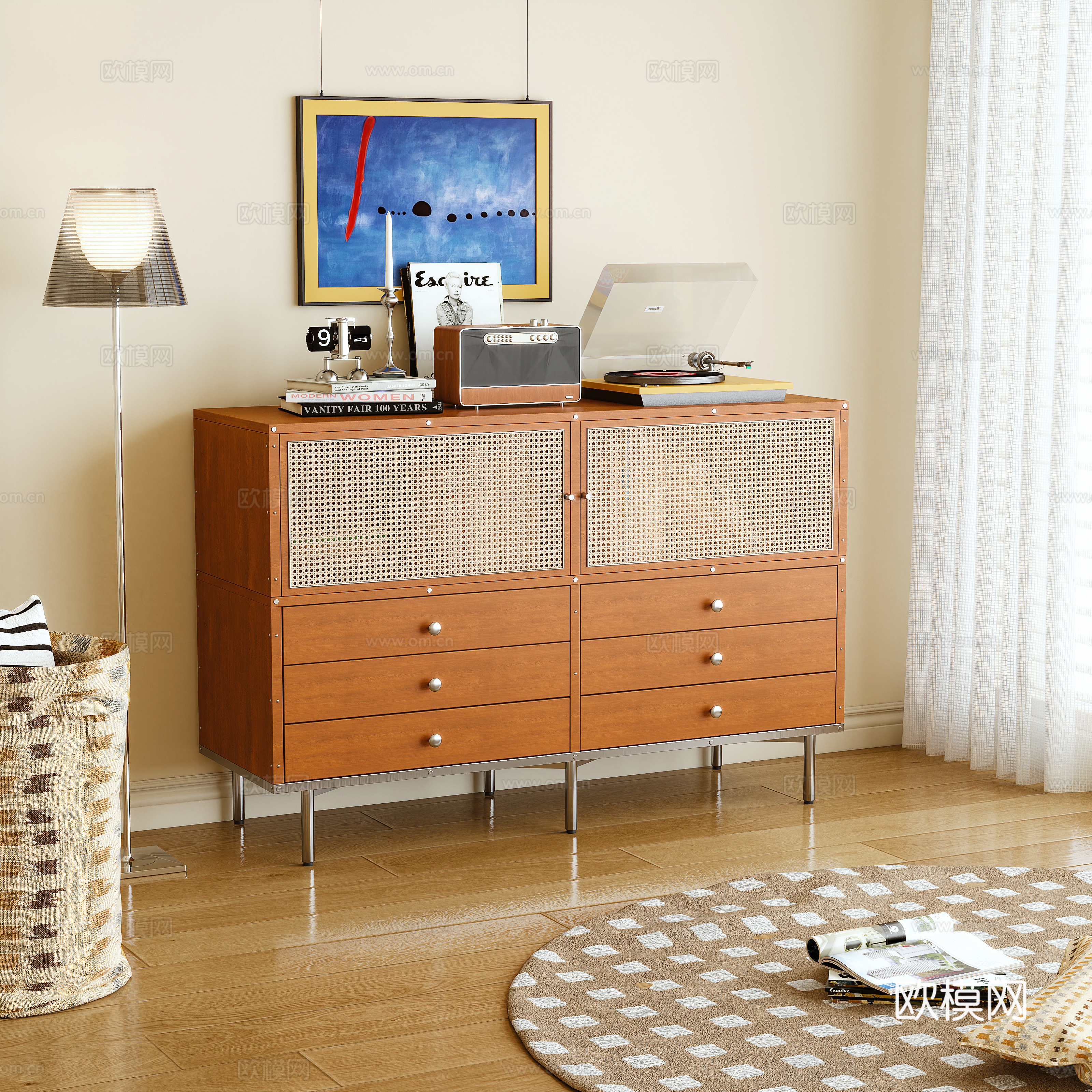 玄关柜 边柜 藤编柜 茶水柜 摆件3d模型下载