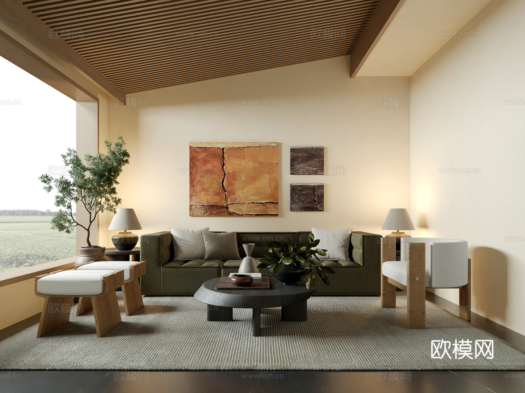 中古风客厅沙发组合3d模型下载