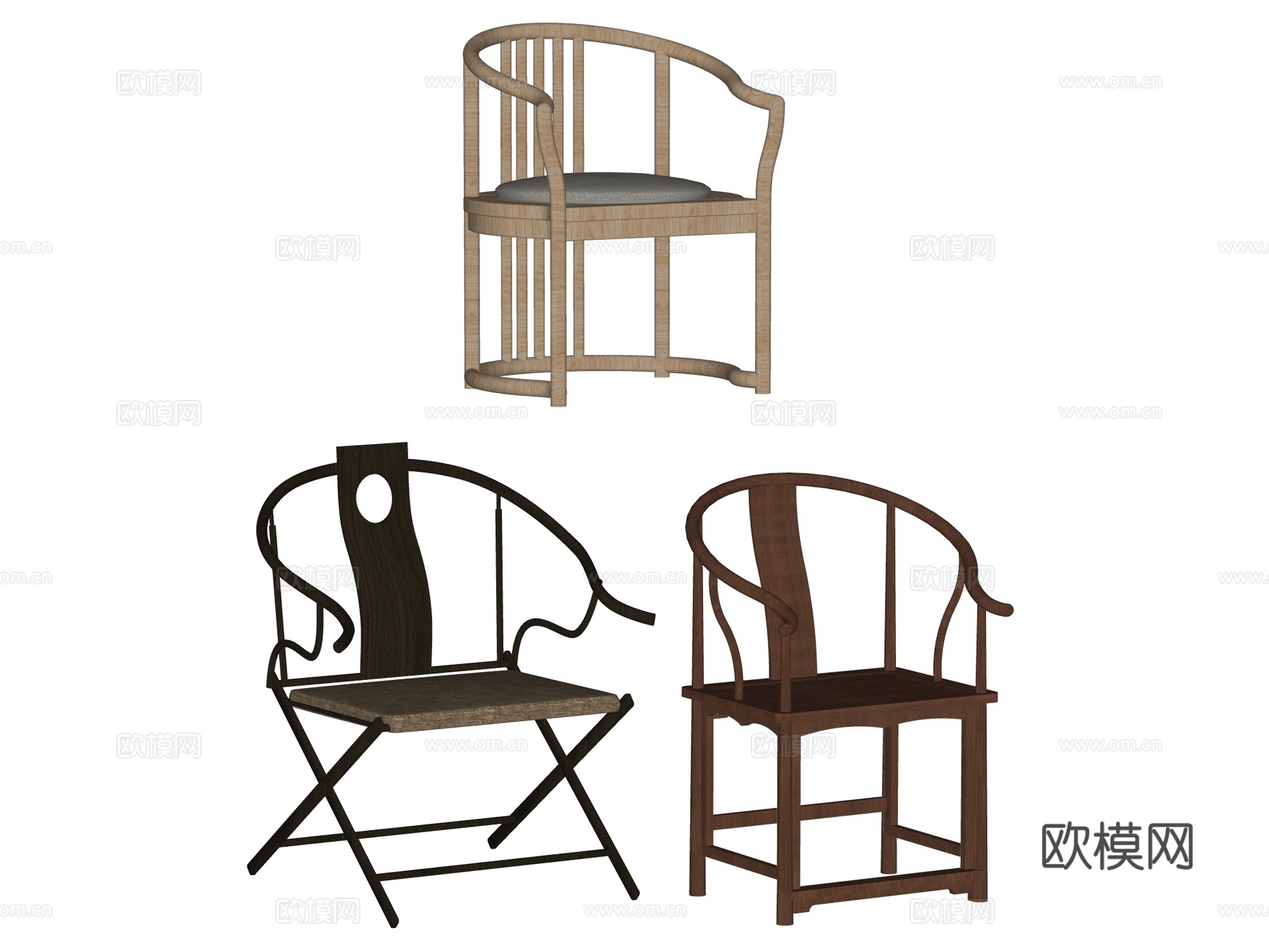 中式椅 红木家具su模型