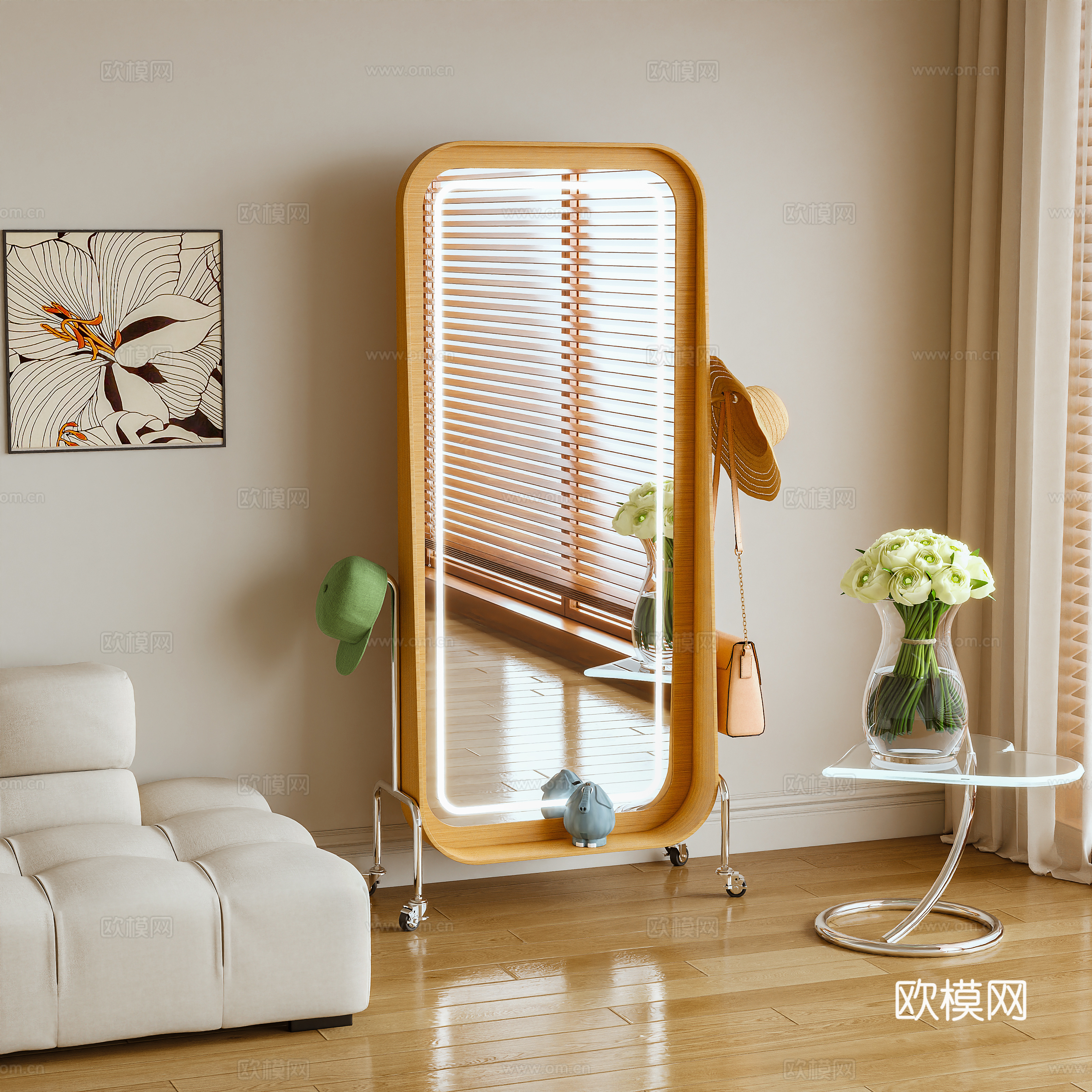 镜子 全身镜 落地镜 摆件 移动架3d模型下载