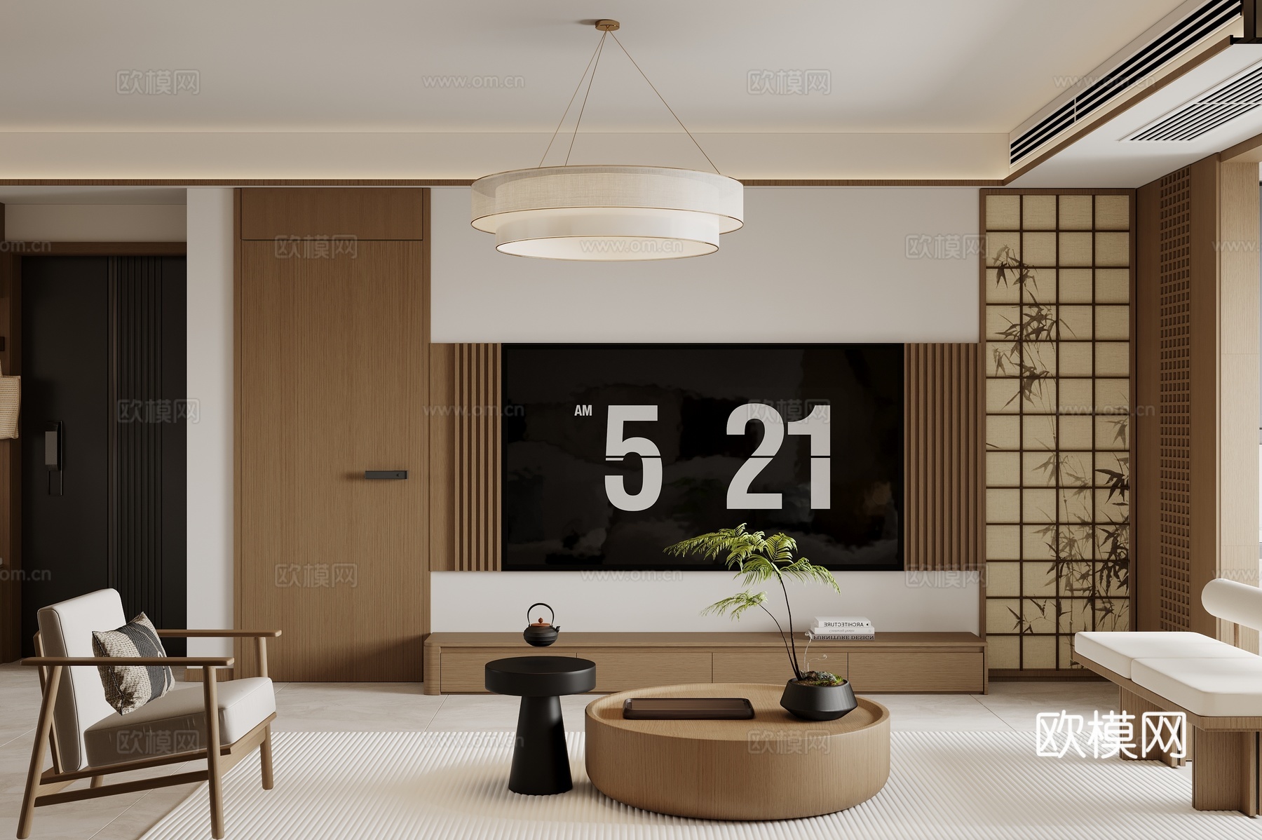 宋氏客厅 宋氏背景墙 电视墙3d模型下载（渲染图2）