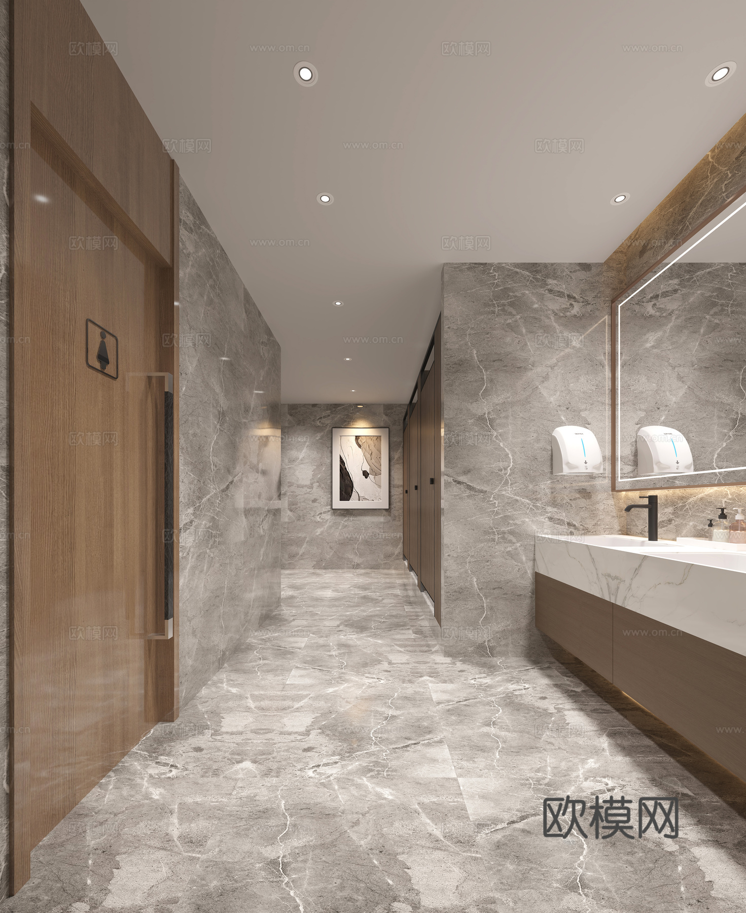现代公共卫生间3d模型下载（渲染图2）