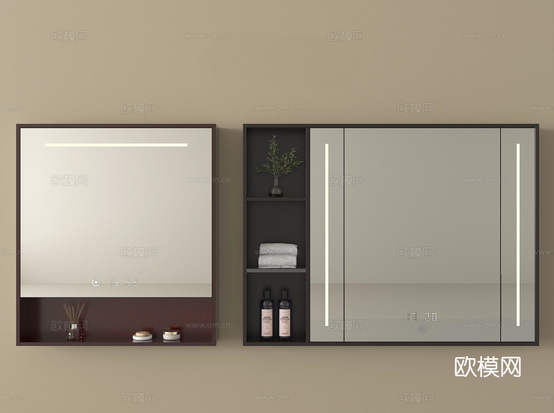 现代浴室柜镜 智能镜 化妆镜 装饰镜su模型