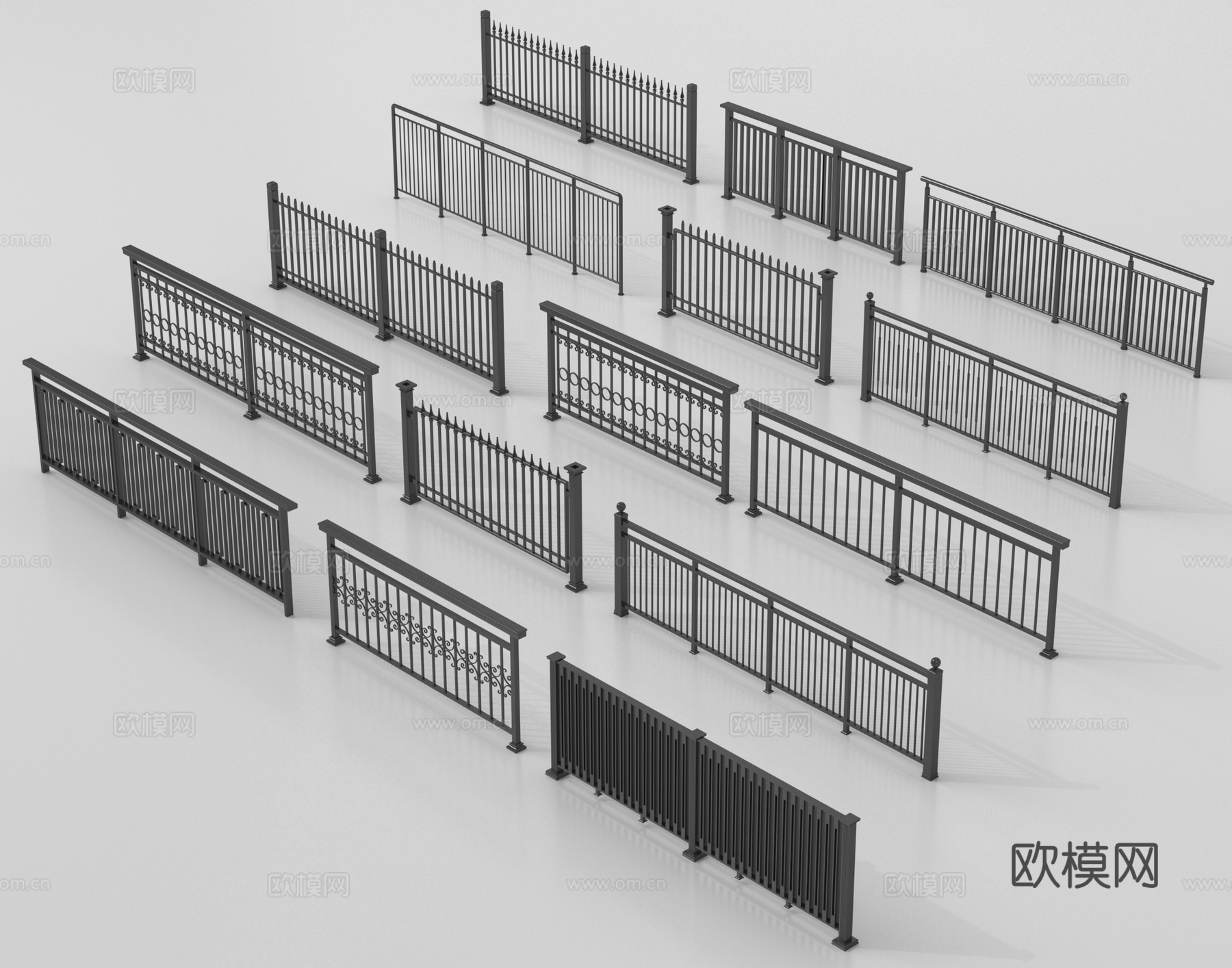 现代围栏护栏 铁艺栏杆 扶手3d模型